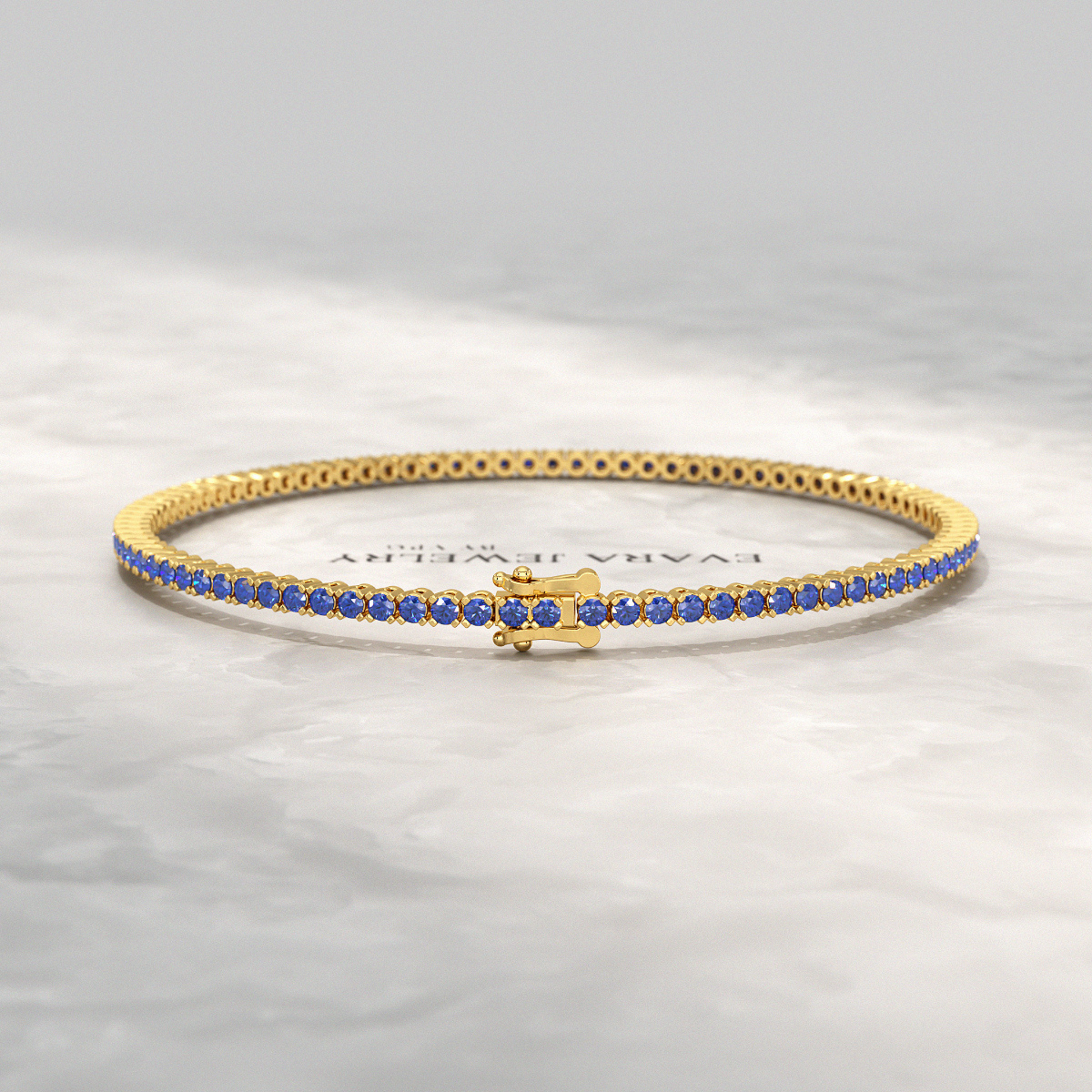 3.14 Carats Natural Blue Sapphire Tennis Bracelet in 14K/18K Solid Gold - Evara Jewelry LLC