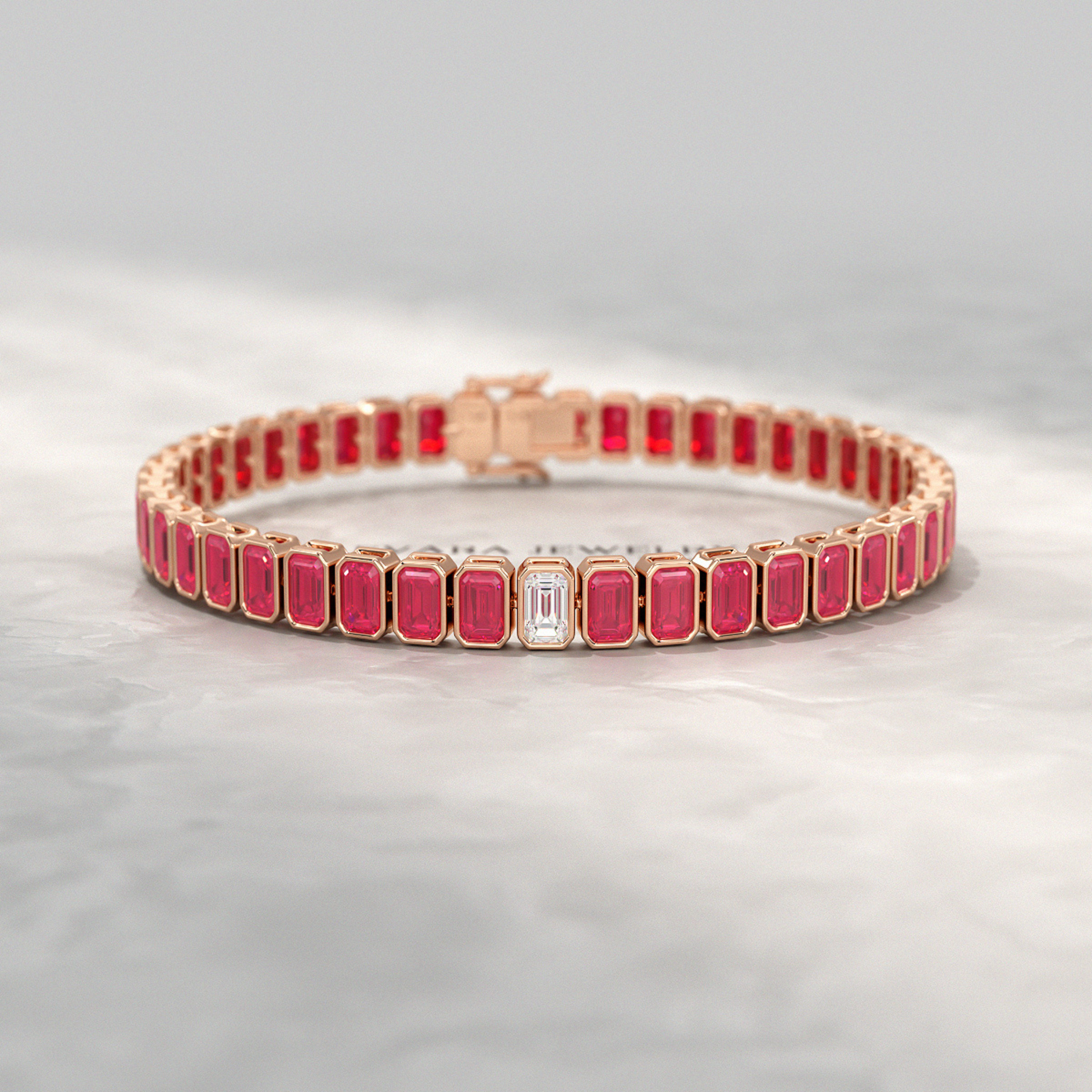 15 Carats Bezel Set Natural Ruby & Lab Grown Diamond Tennis Bracelet - Evara Jewelry LLC