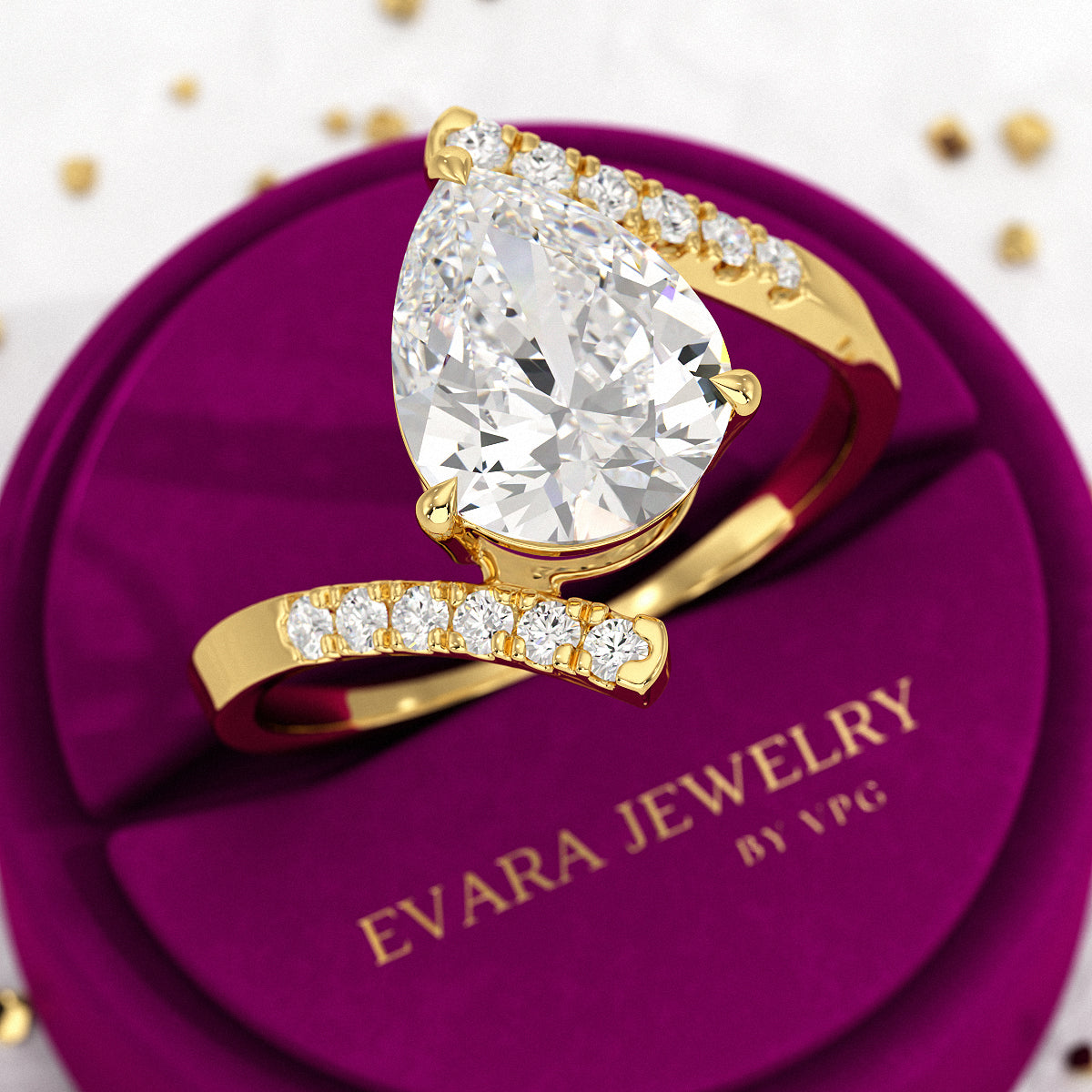 2.50 Carat Pear Cut Diamond Art Deco Statement Ring - Evara Jewelry LLC