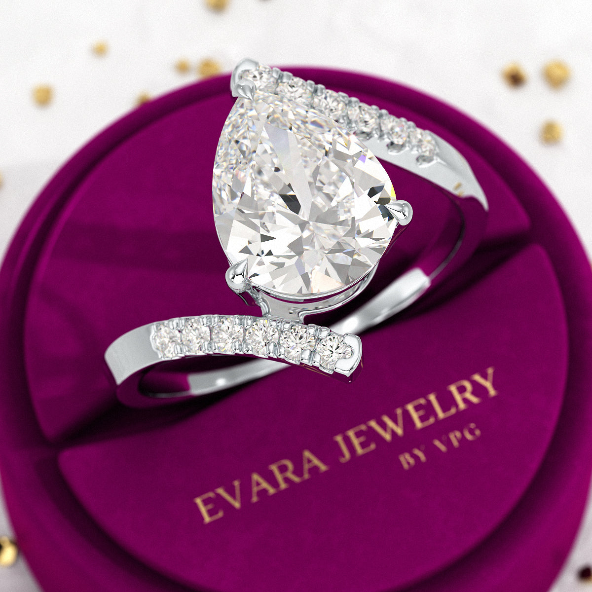 2.50 Carat Pear Cut Diamond Art Deco Statement Ring - Evara Jewelry LLC