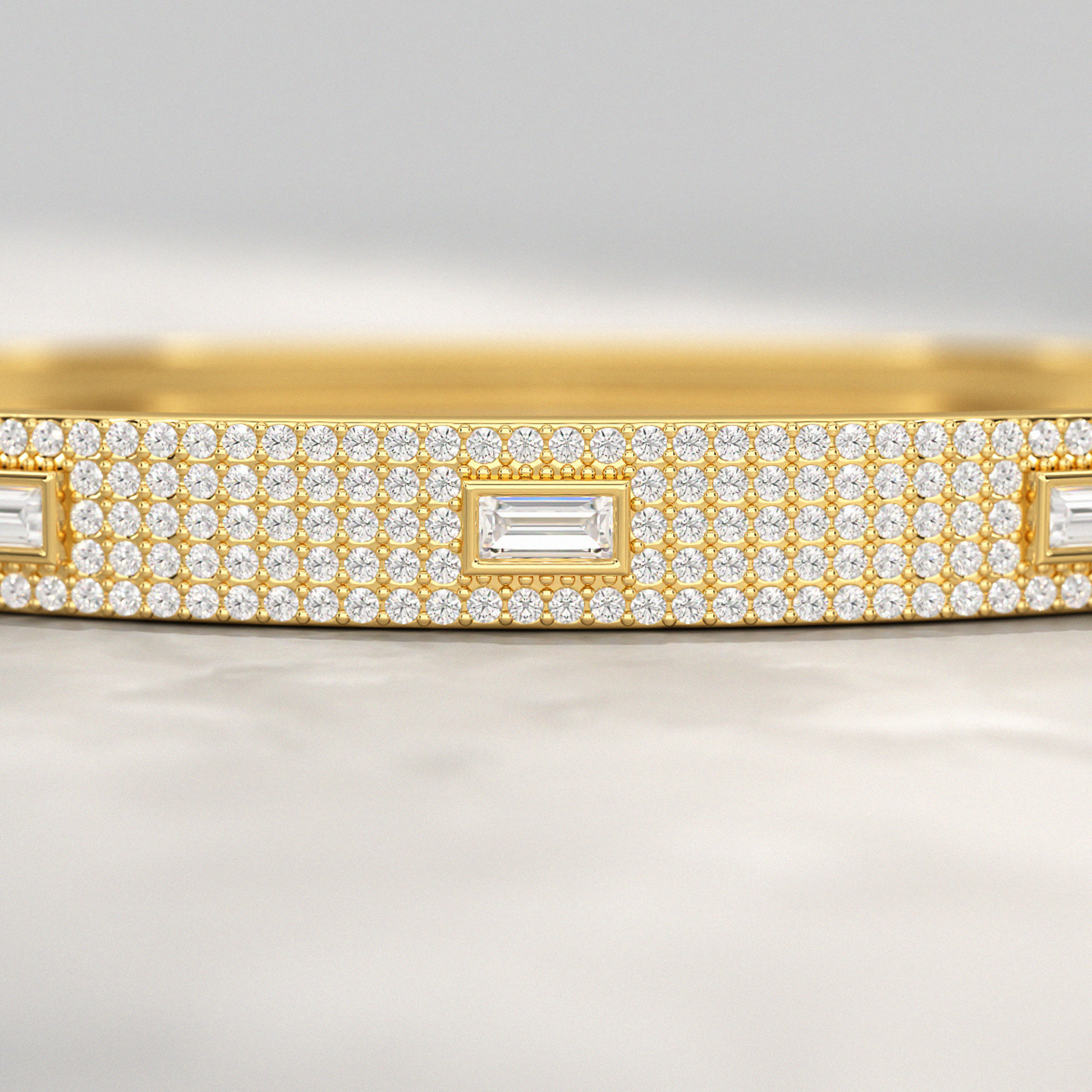 Diamond Round & Baguette Luxury Cuff Bracelet in Gold - Evara Jewelry LLC