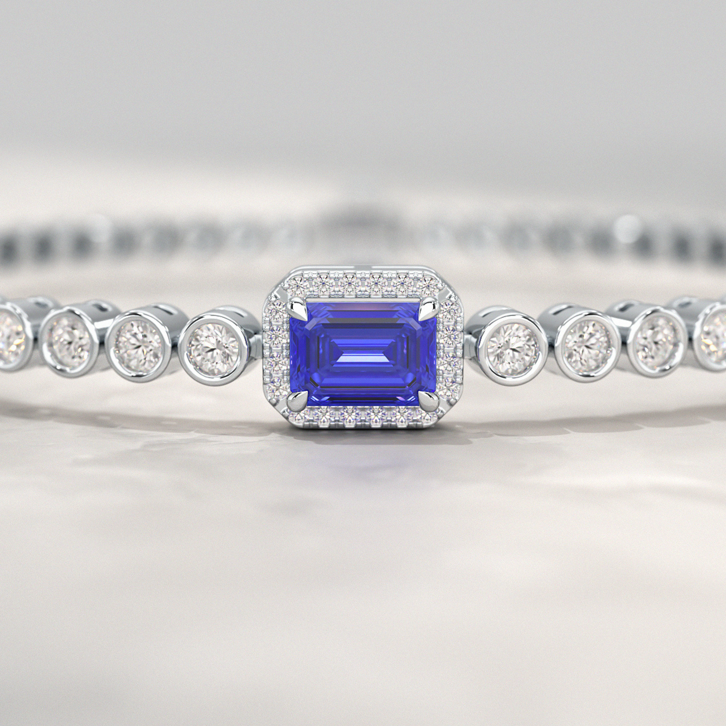 Diamond Tennis Bracelet with Emerald Cut Tanzanite in 14K Solid Gold - Evara Jewelry LLC
