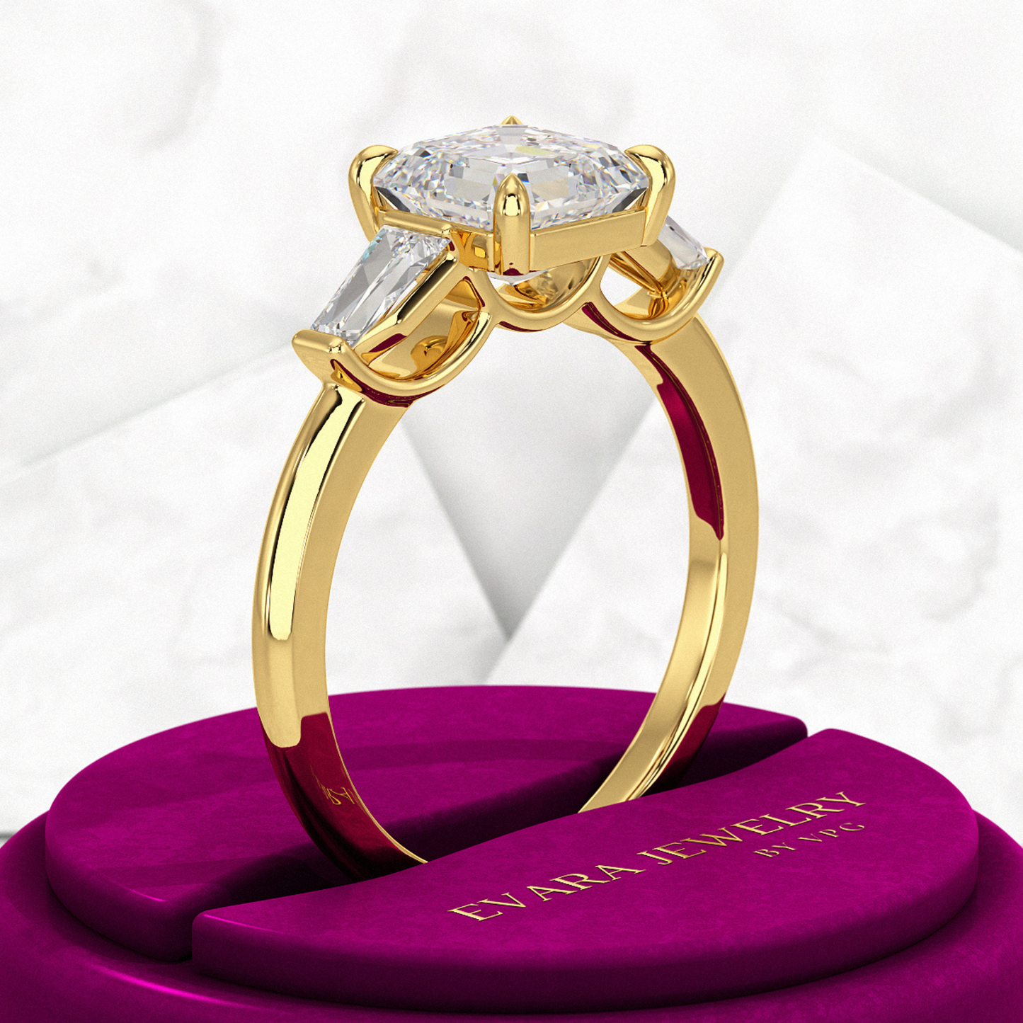 2 Carat Asscher Cut Three Stone Engagement Ring - Evara Jewelry LLC