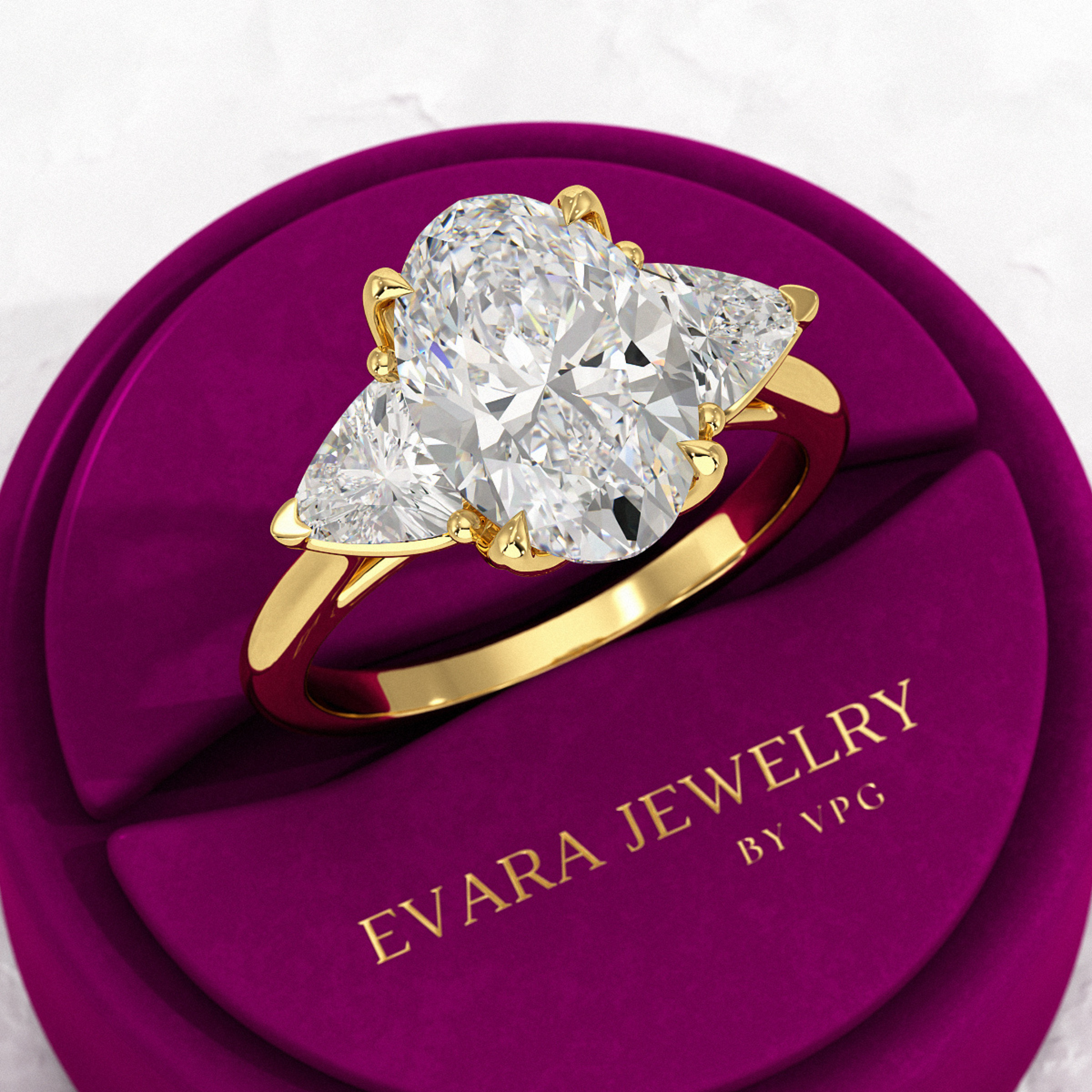 4 Carat Elongated Oval Three Stone Engagement Ring
