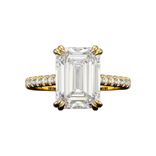 5 Carat Emerald Cut Diamond French Pave Band Engagement Ring
