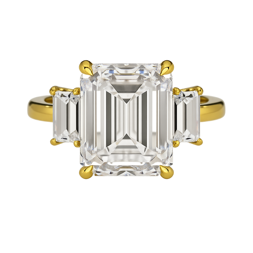 5 Carat Emerald Cut Lab Grown Diamond Three Stone Engagement Ring