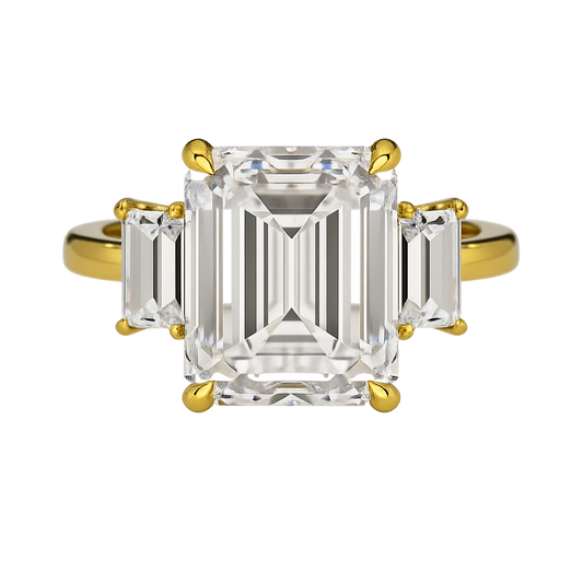 5 Carat Emerald Cut Lab Grown Diamond Three Stone Engagement Ring