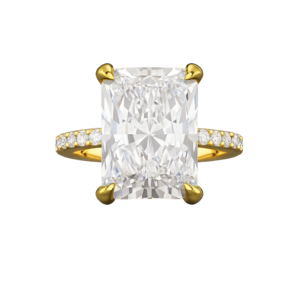 5 Carat Radiant Cut Diamond Engagement Ring with Pave Hidden Halo Band