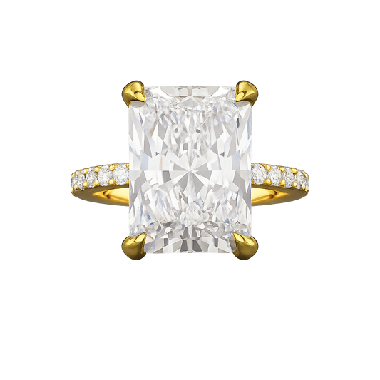 5 Carat Radiant Cut Diamond Engagement Ring with Pave Hidden Halo Band