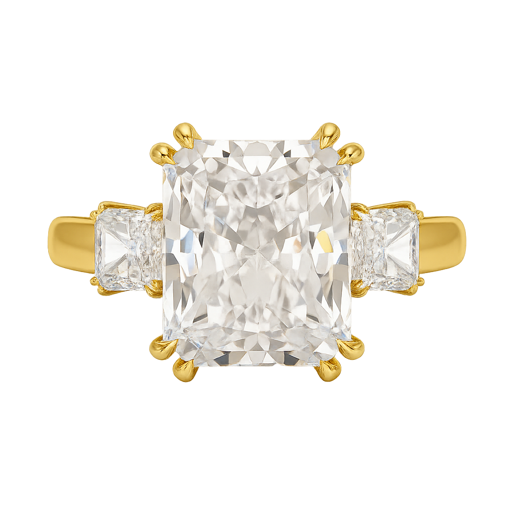 5 Carat Radiant Cut Three Stone Lab Grown Diamond V Prong Engagement Ring