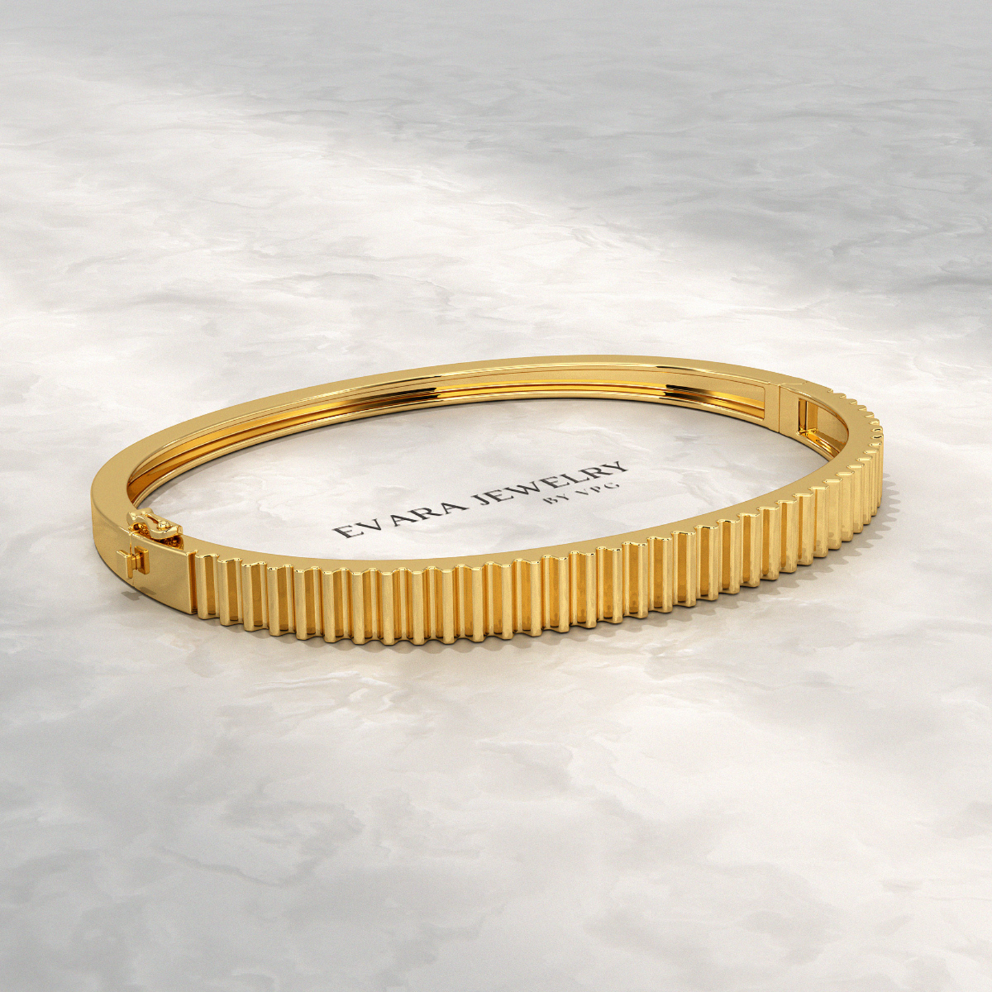 Ribbed Pattern Cuff Bangle in Solid Gold - Evara Jewelry LLC