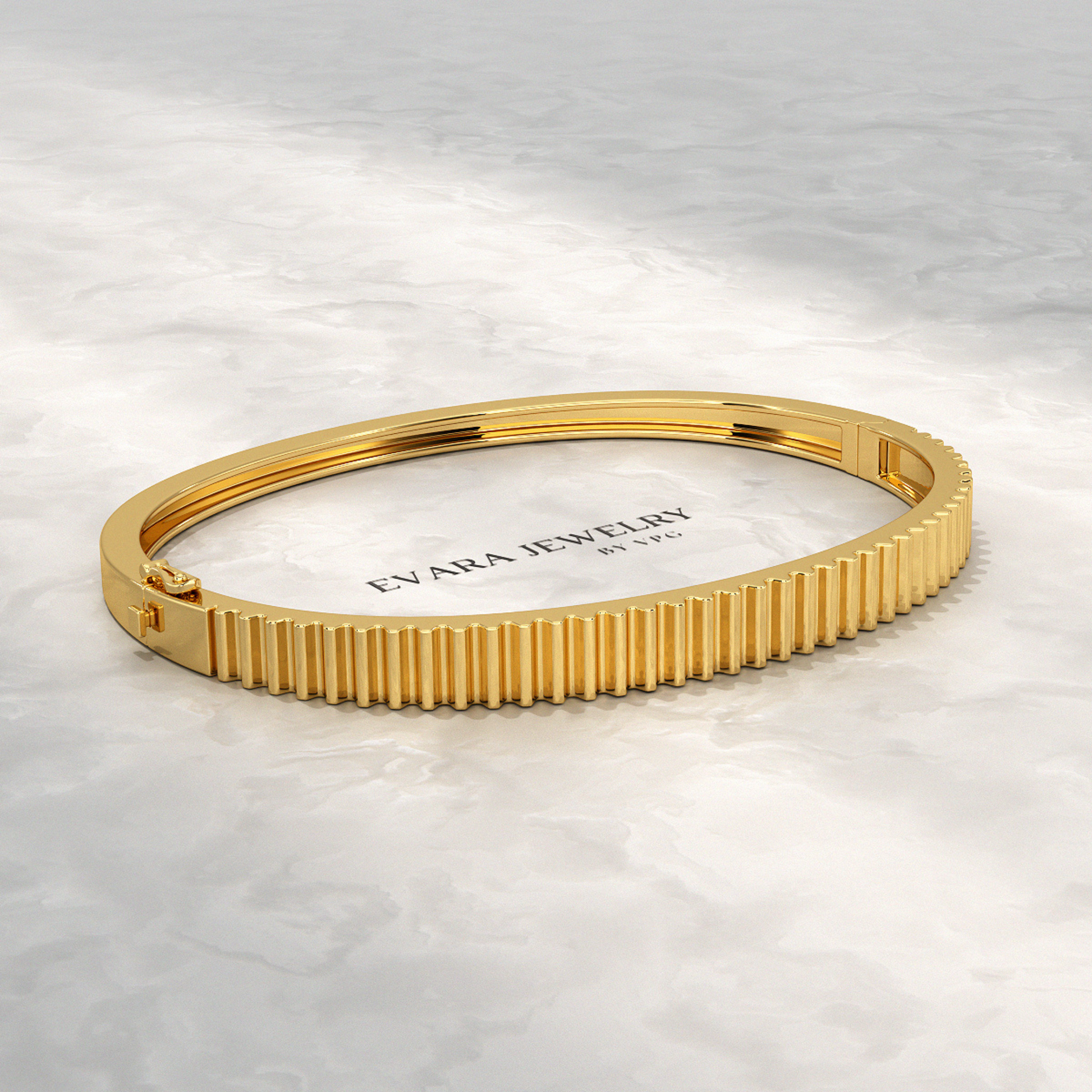 Ribbed Pattern Cuff Bangle in Solid Gold - Evara Jewelry LLC