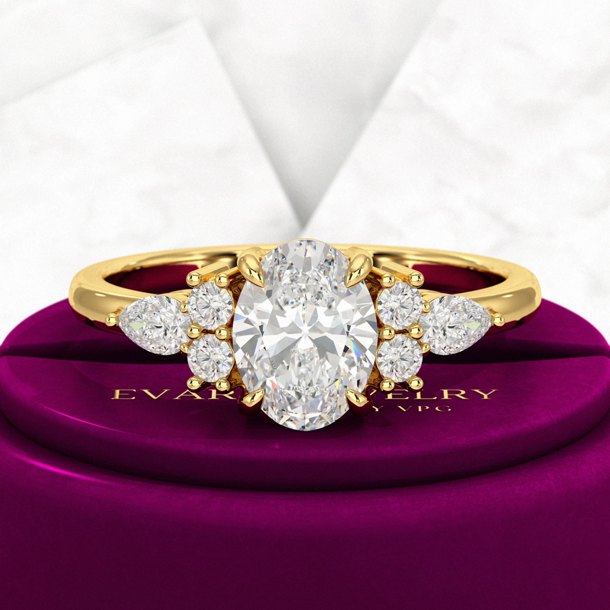 1 Carat Oval Diamond Art Deco Engagement Ring - Evara Jewelry LLC