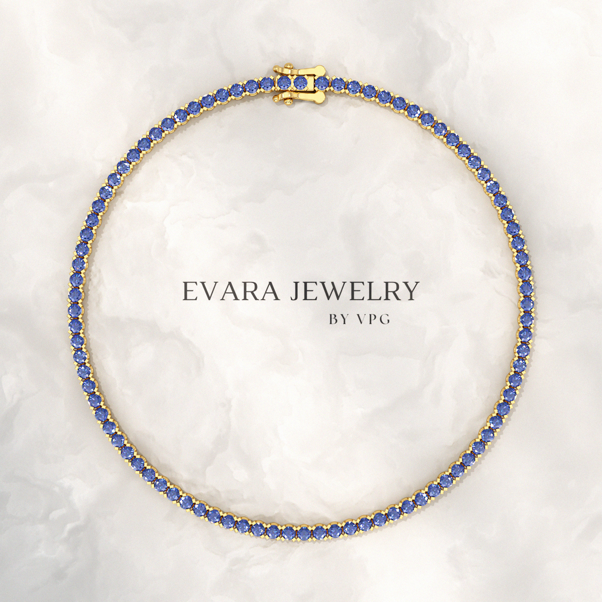 3.14 Carats Natural Blue Sapphire Tennis Bracelet in 14K/18K Solid Gold - Evara Jewelry LLC
