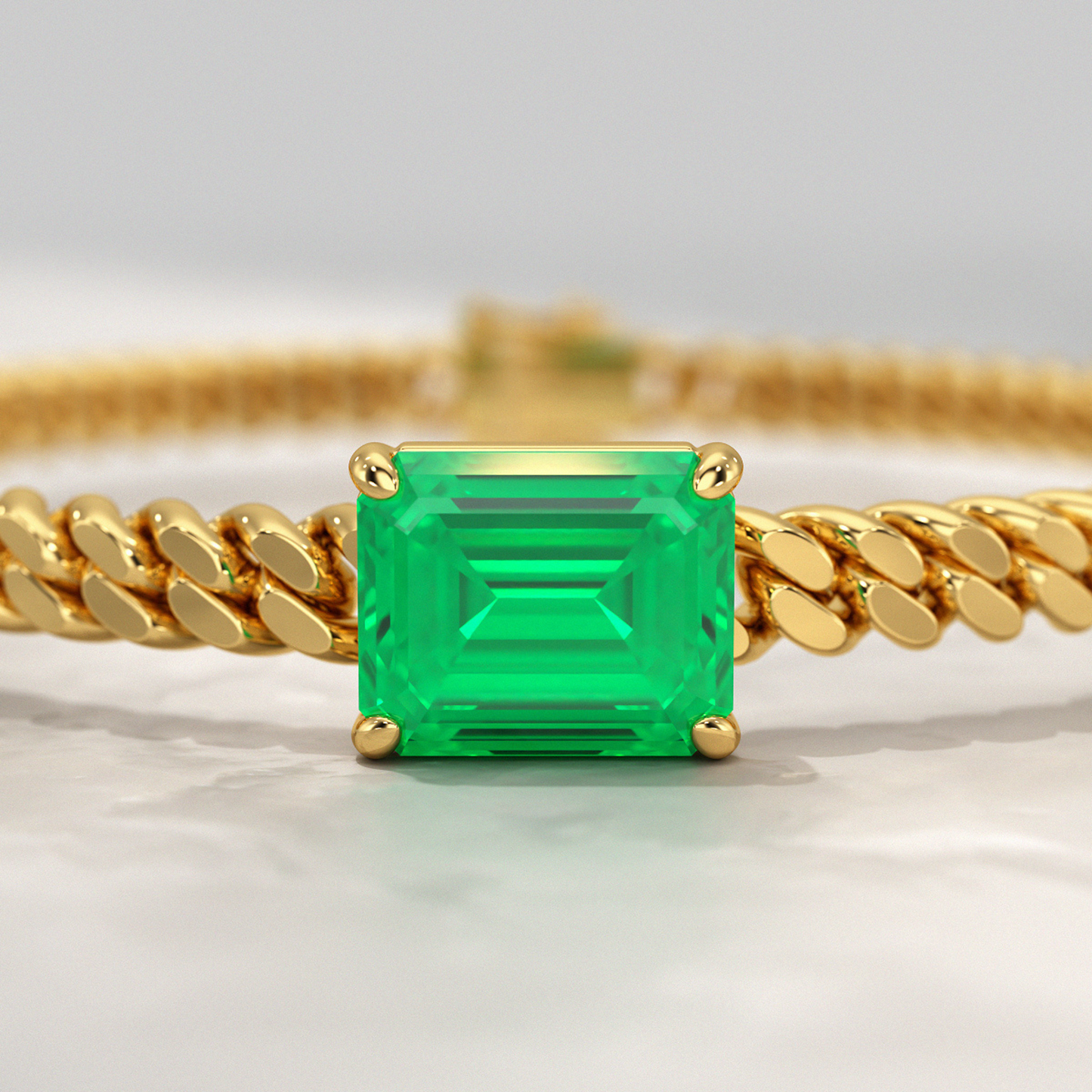 5 Carat Emerald Cut Lab Grown Emerald Cuban Chain Luxury Bracelet - Evara Jewelry LLC
