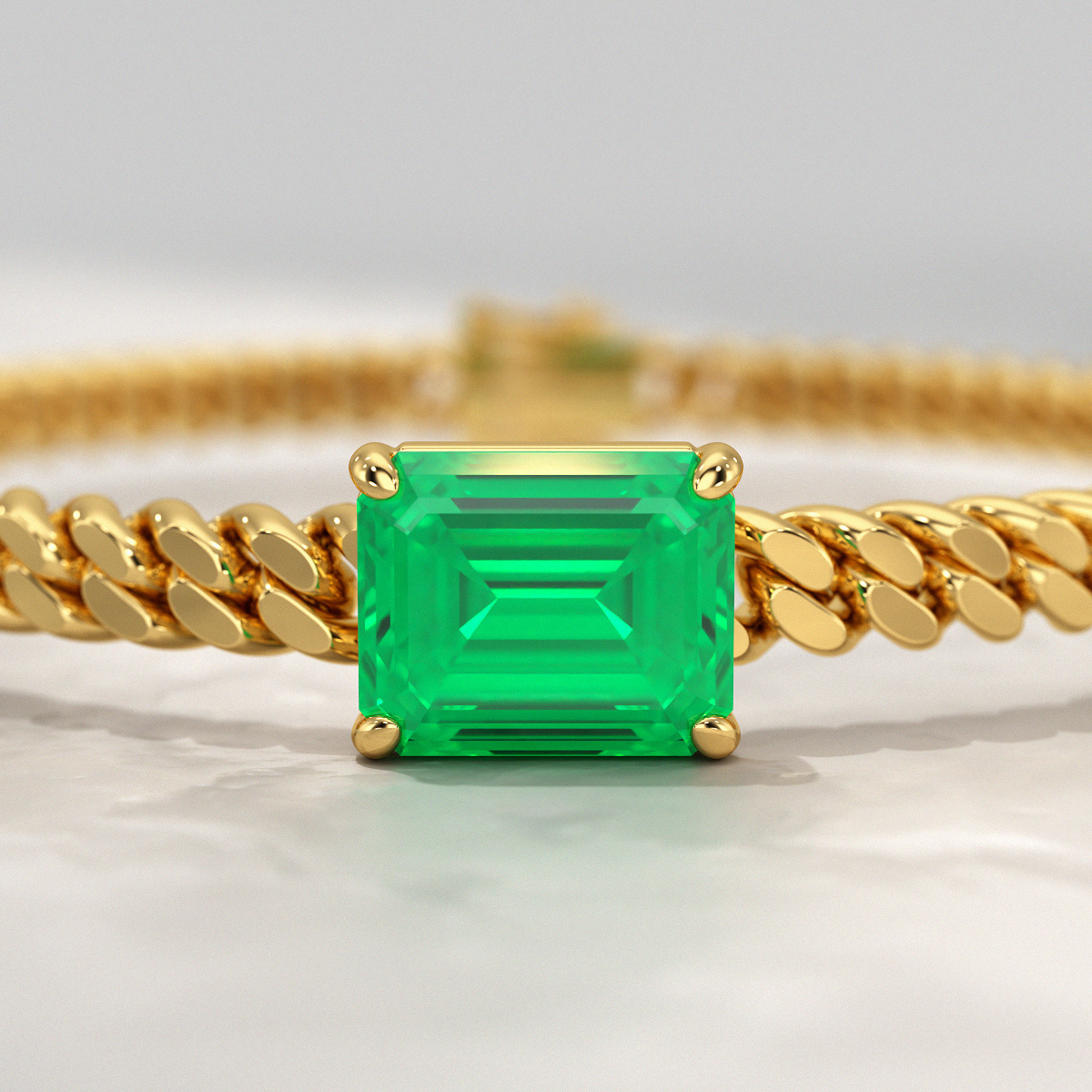 5 Carat Emerald Cut Lab Grown Emerald Cuban Chain Luxury Bracelet - Evara Jewelry LLC