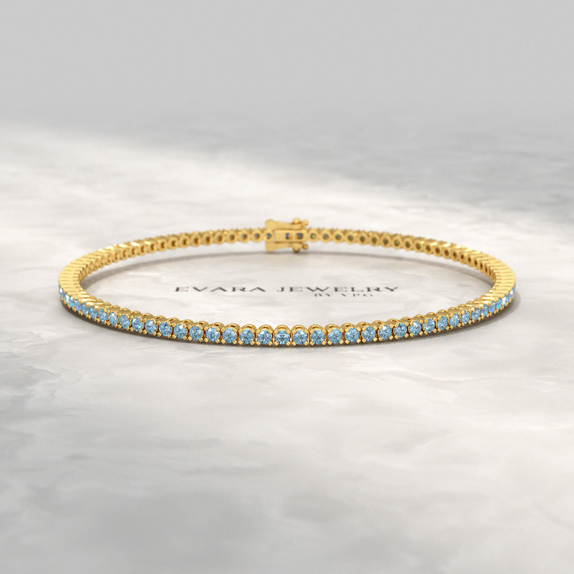 3 Carat Aquamarine Tennis Bracelet in 14K/18K White Gold - Evara Jewelry LLC