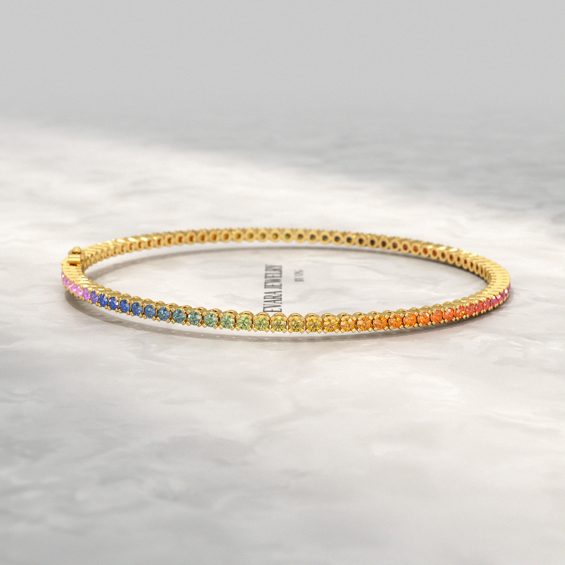 3.18 Carats Natural Rainbow Sapphire Tennis Bracelet in 14K/18K White Gold - Evara Jewelry LLC