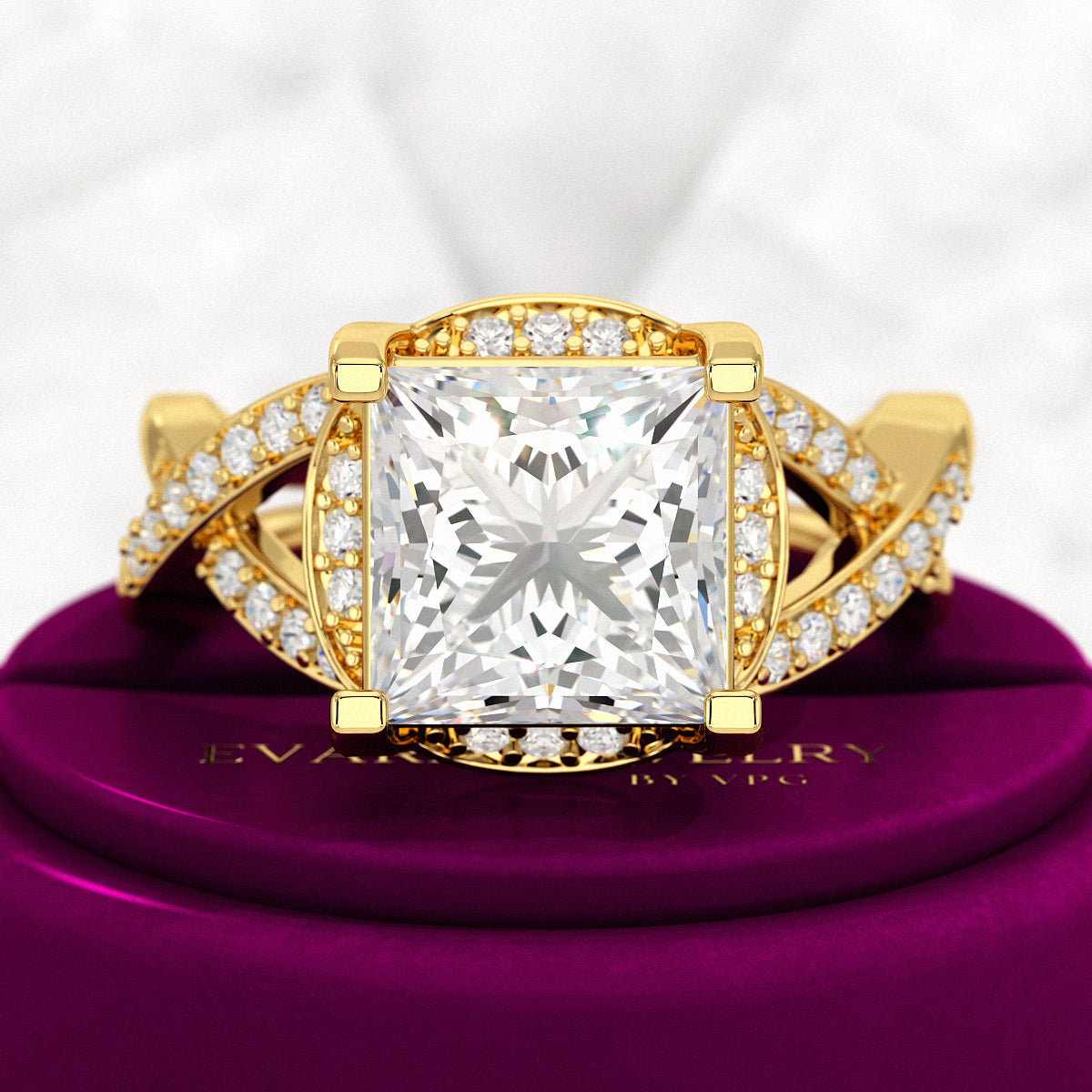 Nature Inspired 3 Carat Princess Cut Lab Grown Diamond Wedding Ring - Evara Jewelry LLC