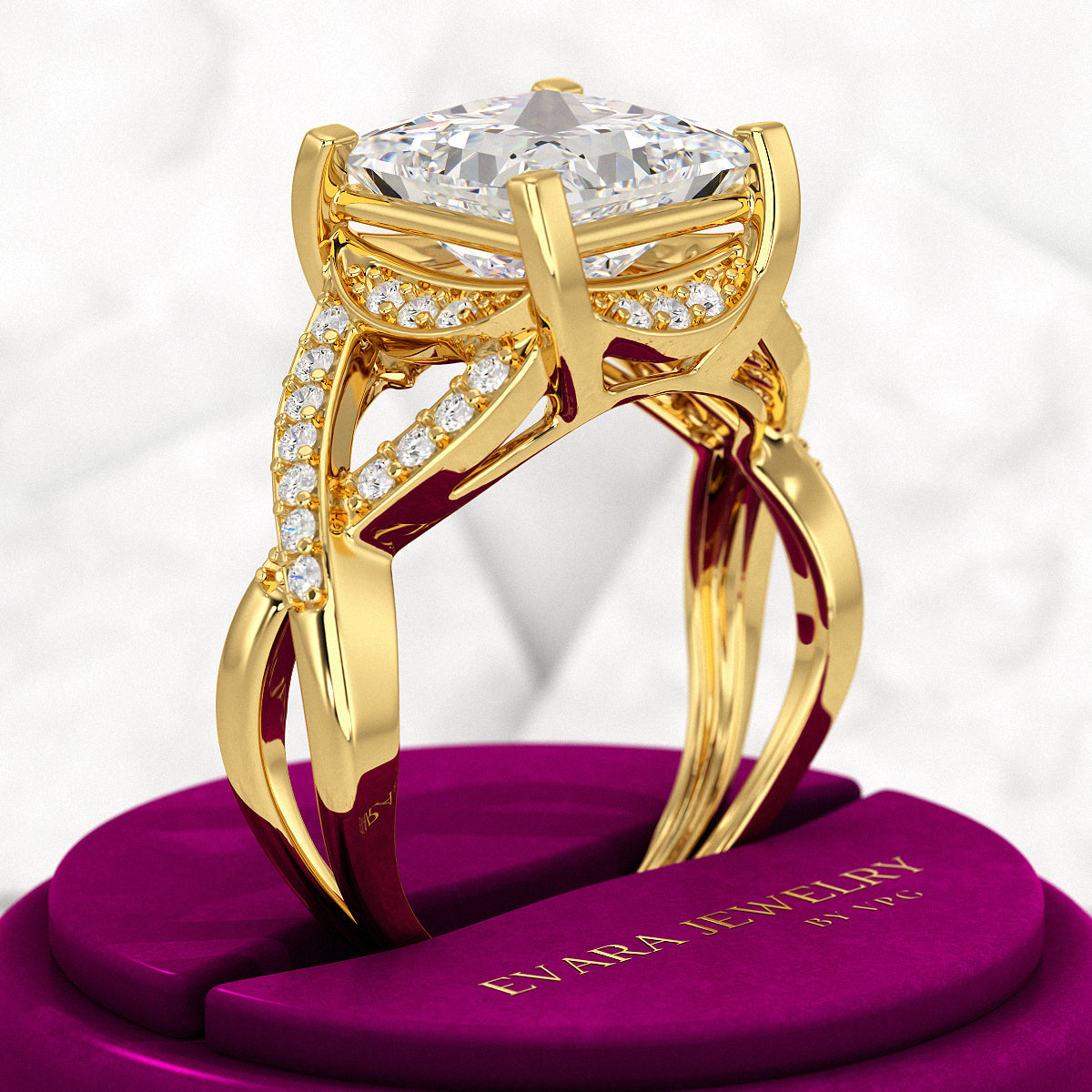 Nature Inspired 3 Carat Princess Cut Lab Grown Diamond Wedding Ring - Evara Jewelry LLC