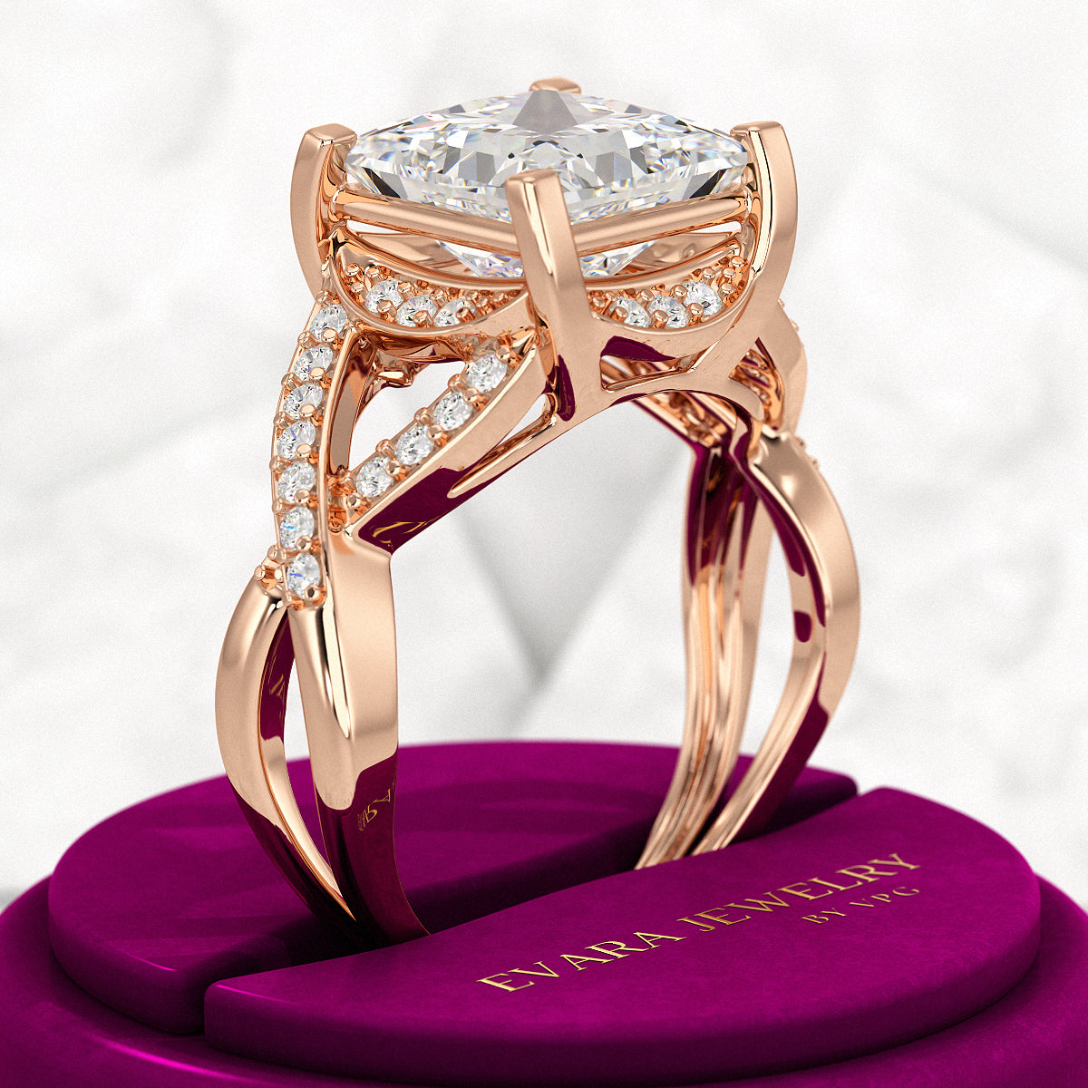 Nature Inspired 3 Carat Princess Cut Lab Grown Diamond Wedding Ring - Evara Jewelry LLC