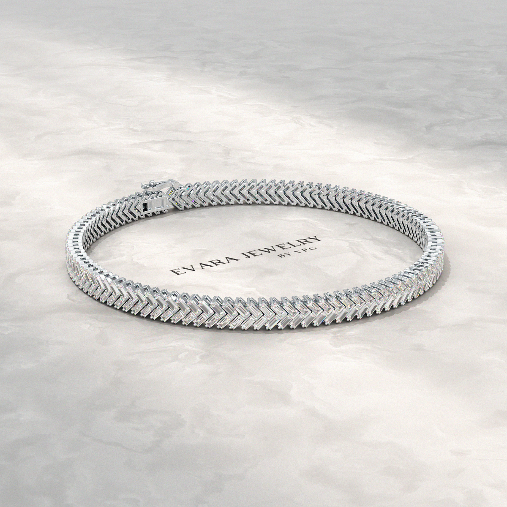 11 Carats Baguette Cut Diamond Chevron Tennis Bracelet in 10K, 14K, 18K Solid Gold - Evara Jewelry LLC