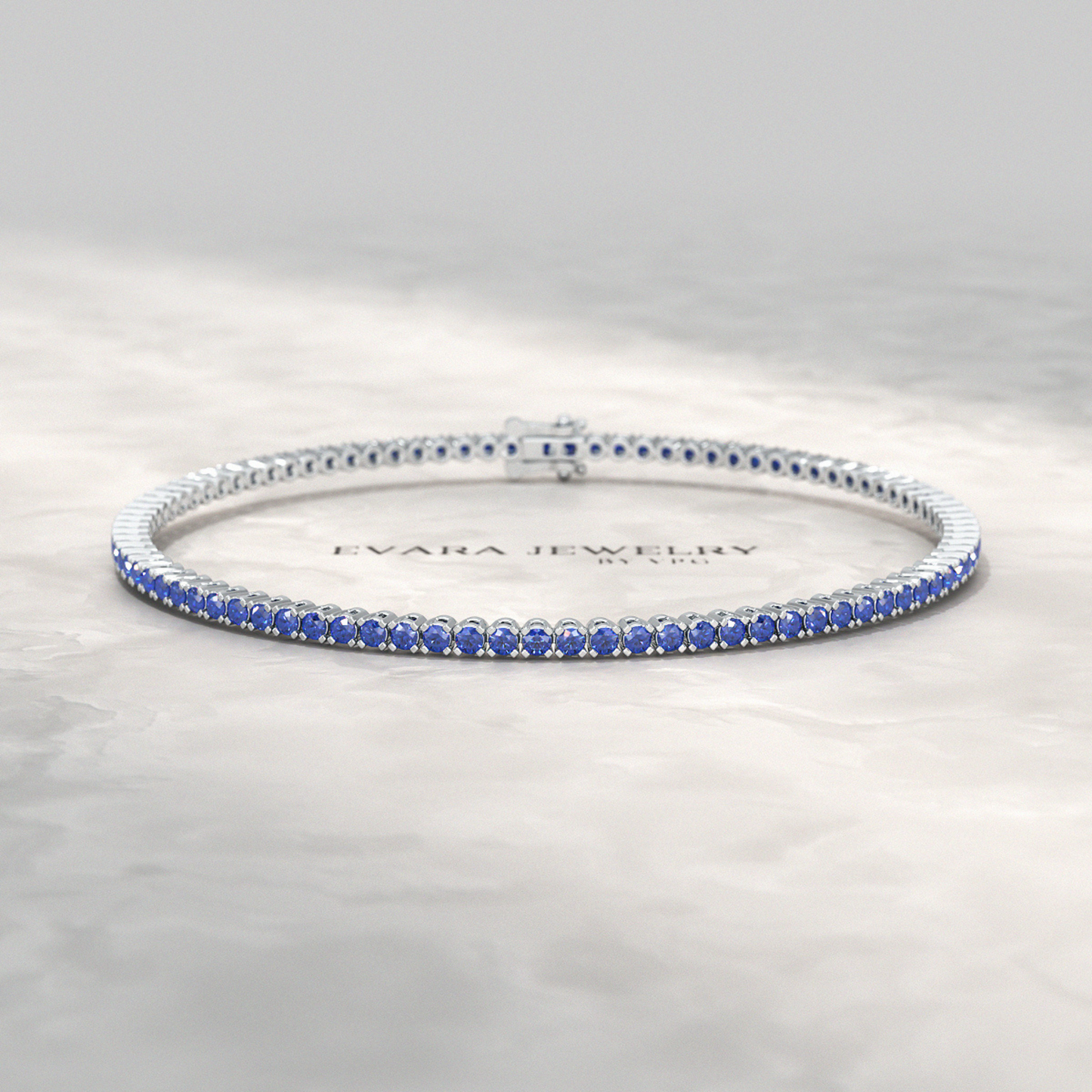 3.14 Carats Natural Blue Sapphire Tennis Bracelet in 14K/18K Solid Gold - Evara Jewelry LLC
