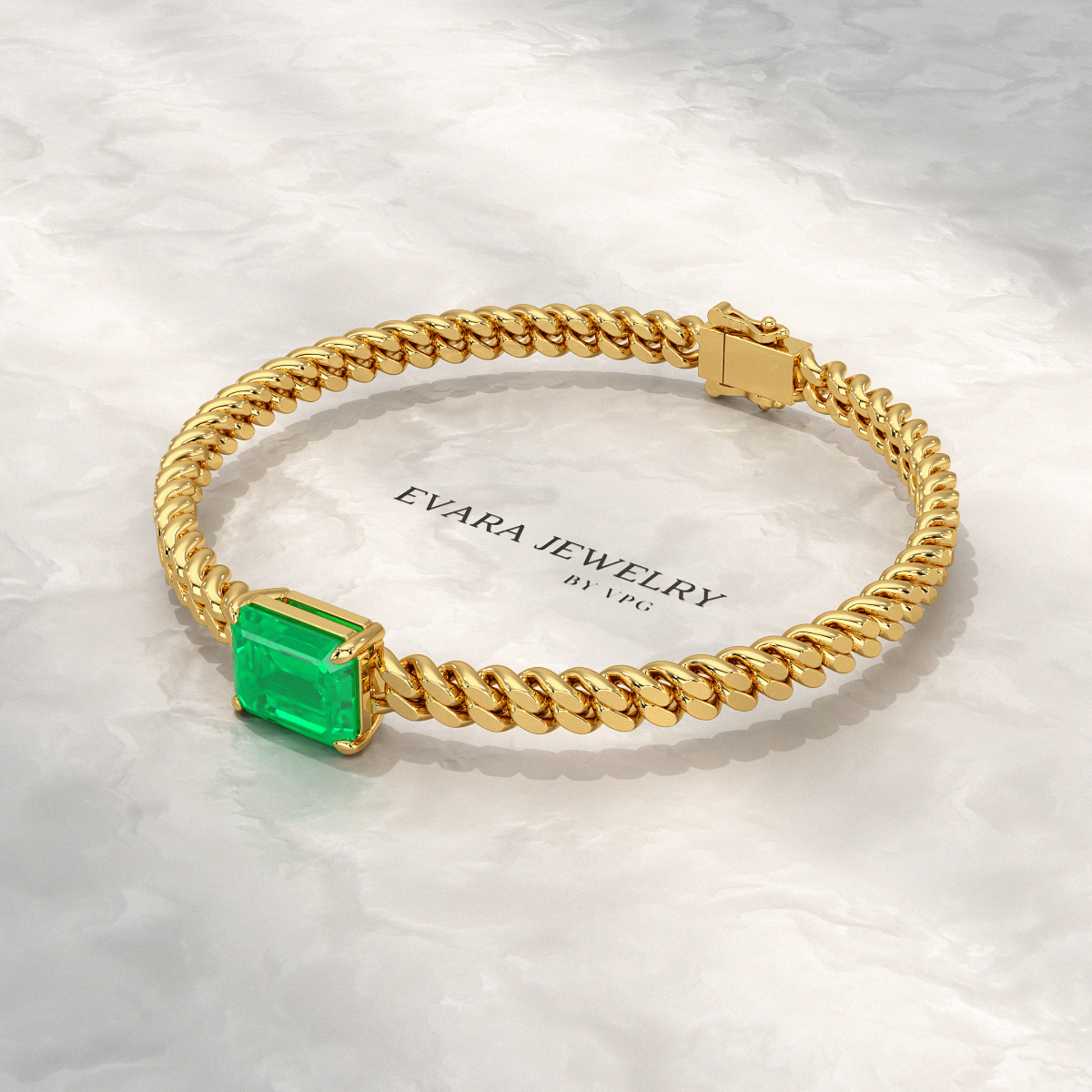 5 Carat Emerald Cut Lab Grown Emerald Cuban Chain Luxury Bracelet - Evara Jewelry LLC