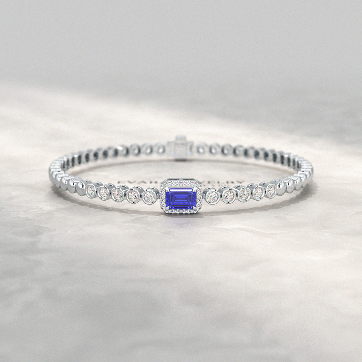 Diamond Tennis Bracelet with Emerald Cut Tanzanite in 14K Solid Gold - Evara Jewelry LLC