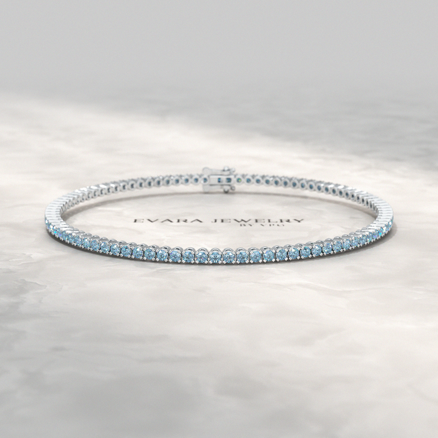 3 Carat Aquamarine Tennis Bracelet in 14K/18K White Gold - Evara Jewelry LLC