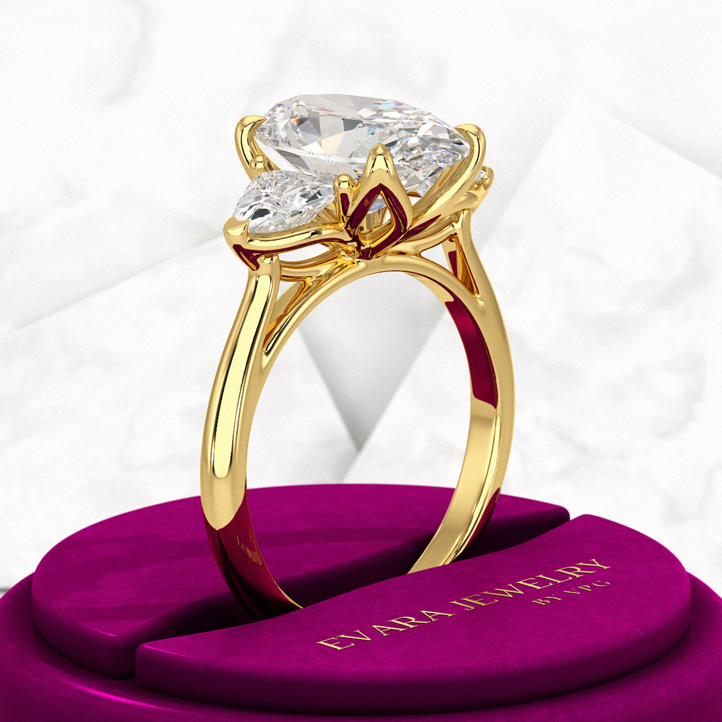 4 Carat Elongated Oval Three Stone Engagement Ring - Evara Jewelry LLC