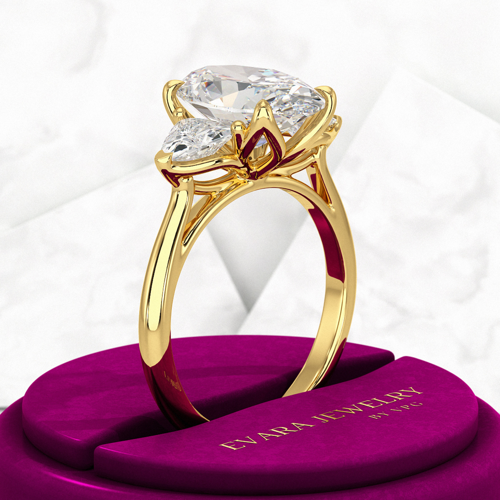 4 Carat Elongated Oval Three Stone Engagement Ring - Evara Jewelry LLC