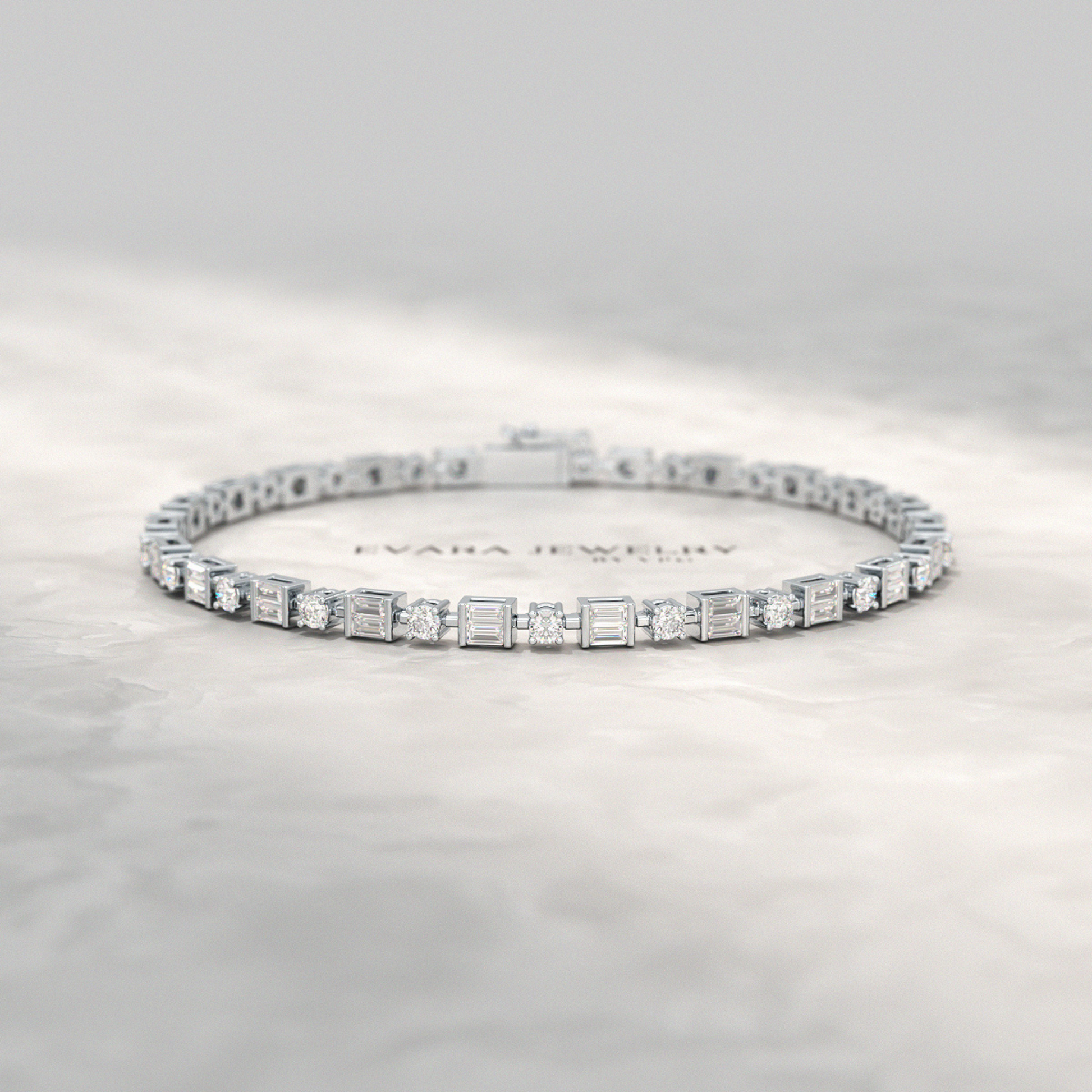 4 Carat Diamond Round & Baguette Statement Bracelet in 10K, 14K, 18K Gold - Evara Jewelry LLC