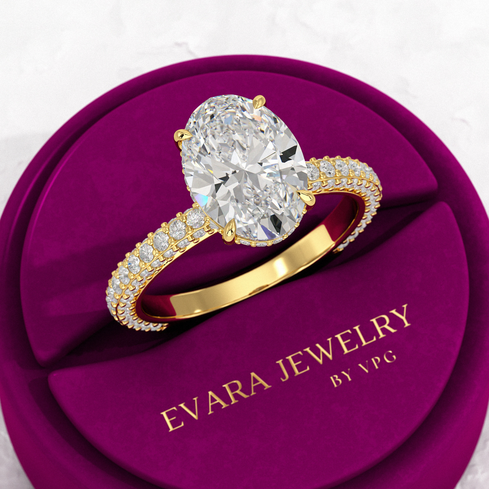 3 Carat Oval Cut Pave Band Engagement Ring