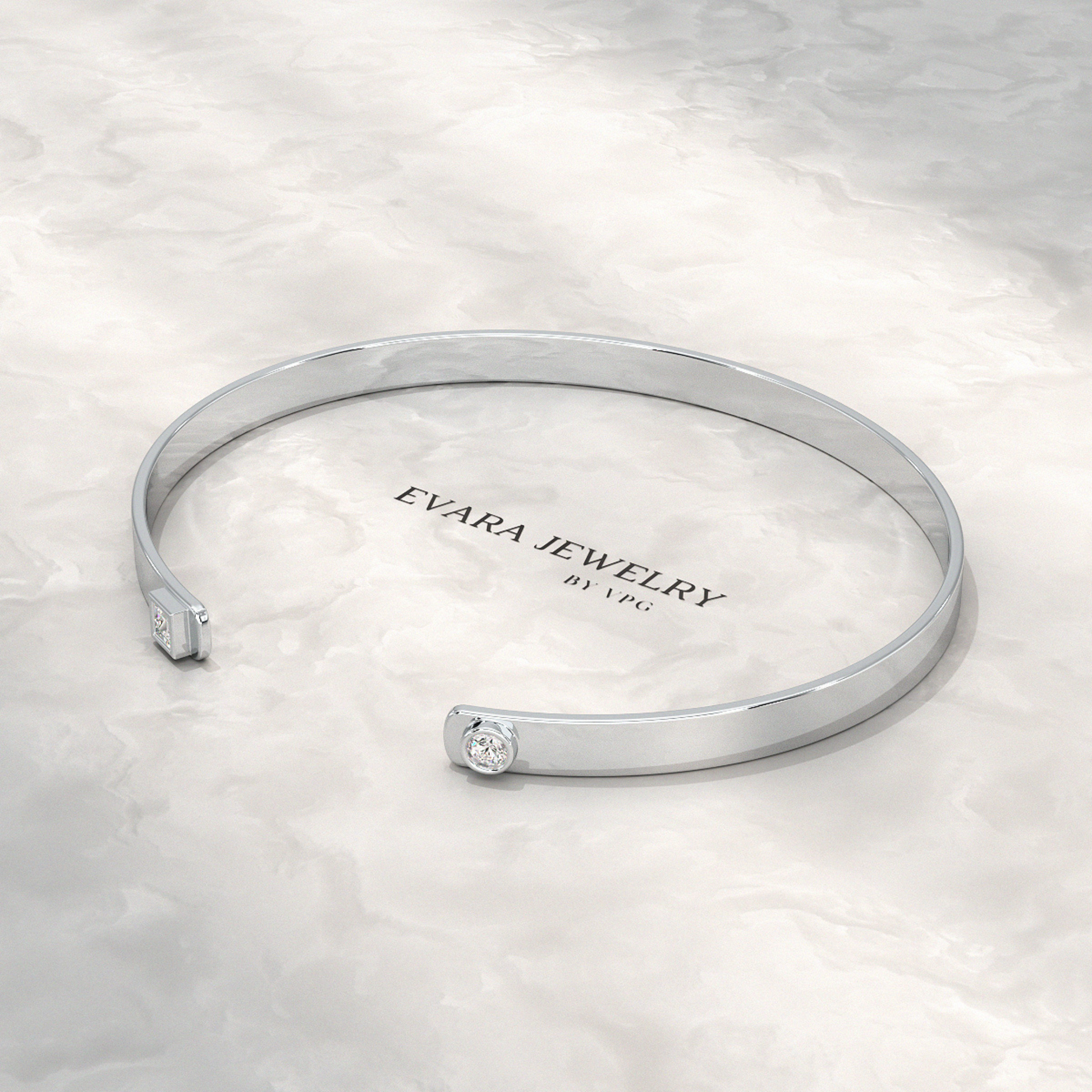 Diamond Solitaire Cuff Bracelet in 10K, 14K, 18K Solid Gold - Evara Jewelry LLC