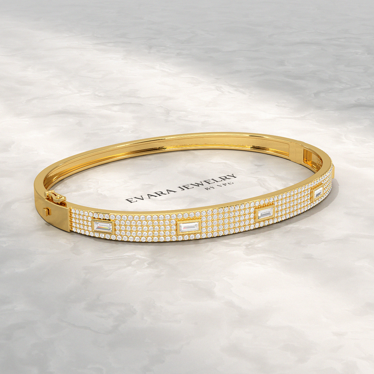 Diamond Round & Baguette Luxury Cuff Bracelet in Gold - Evara Jewelry LLC