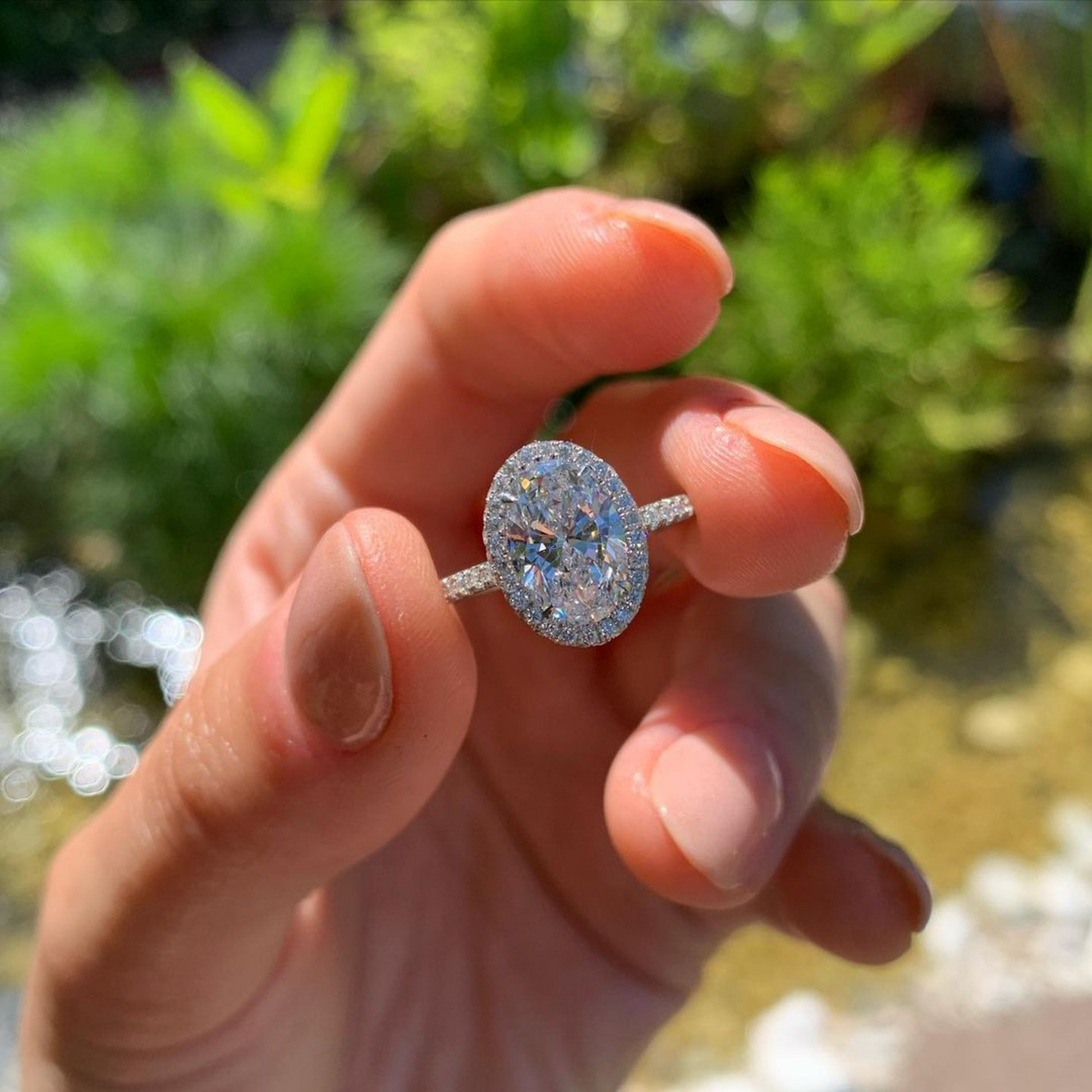 2 Carat Classic Oval Cut Diamond Halo Engagement Ring with Pave Band - Evara Jewelry LLC