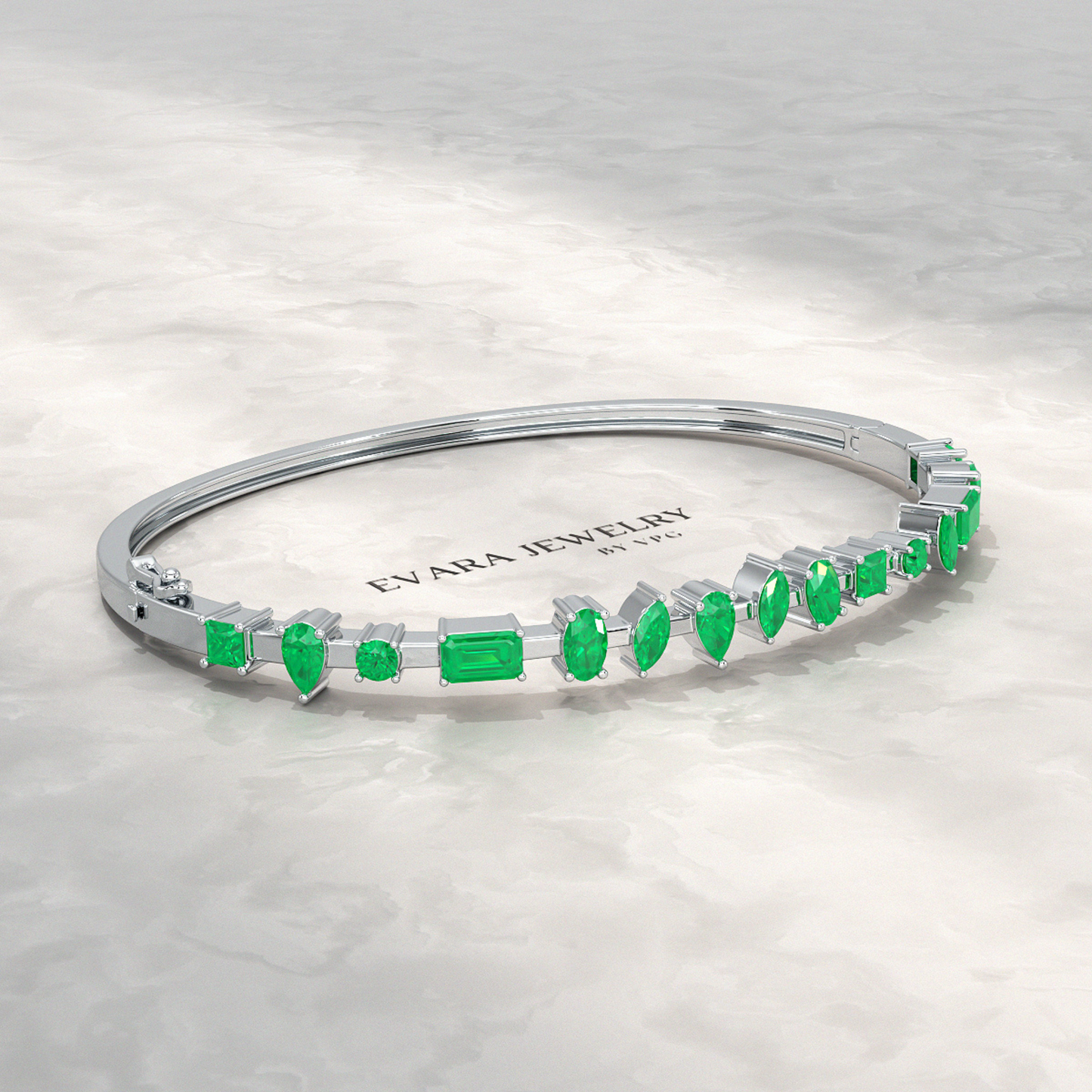 3.25 Carats Lab Grown Emerald Minimalist Cuff Bangle Bracelet - Evara Jewelry LLC