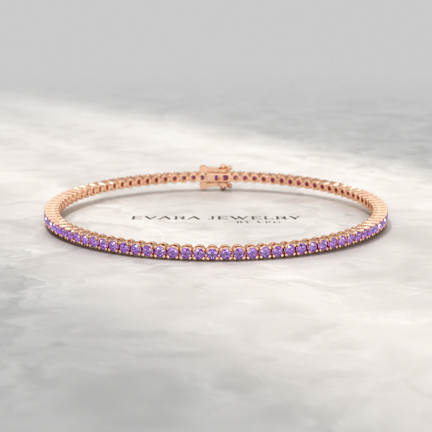 3.24 Carat Purple Amethyst Tennis Bracelet in 14K/18K Solid Gold - Evara Jewelry LLC