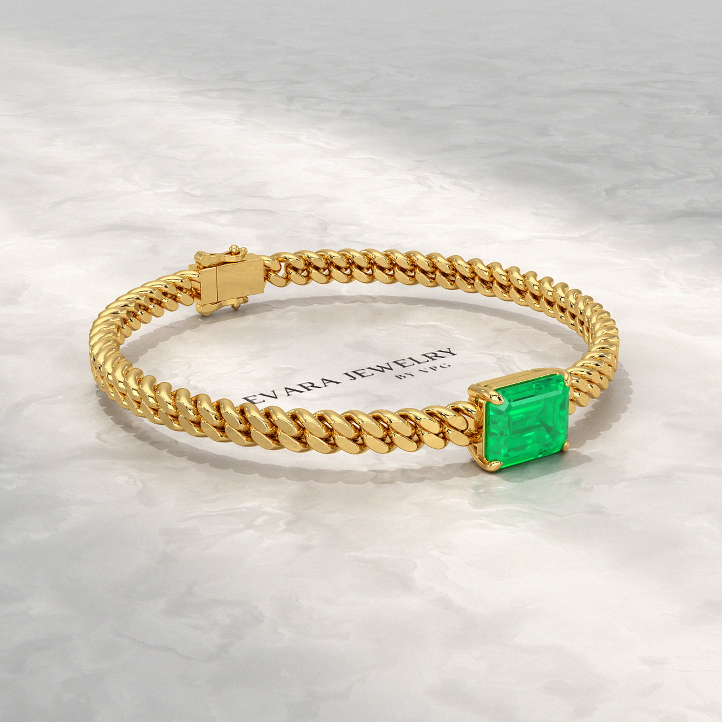 5 Carat Emerald Cut Lab Grown Emerald Cuban Chain Luxury Bracelet - Evara Jewelry LLC