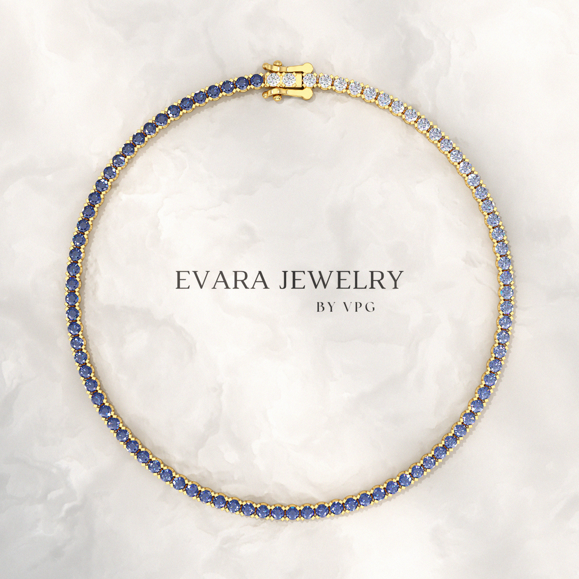 Ombre 3.14 Carats Natural Blue Sapphire Tennis Bracelet in 14K/18K Yellow Gold - Evara Jewelry LLC