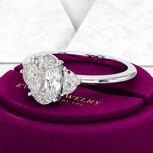 1.50 Carat Oval Diamond Engagement Ring with Half Moon Stones - Evara Jewelry LLC