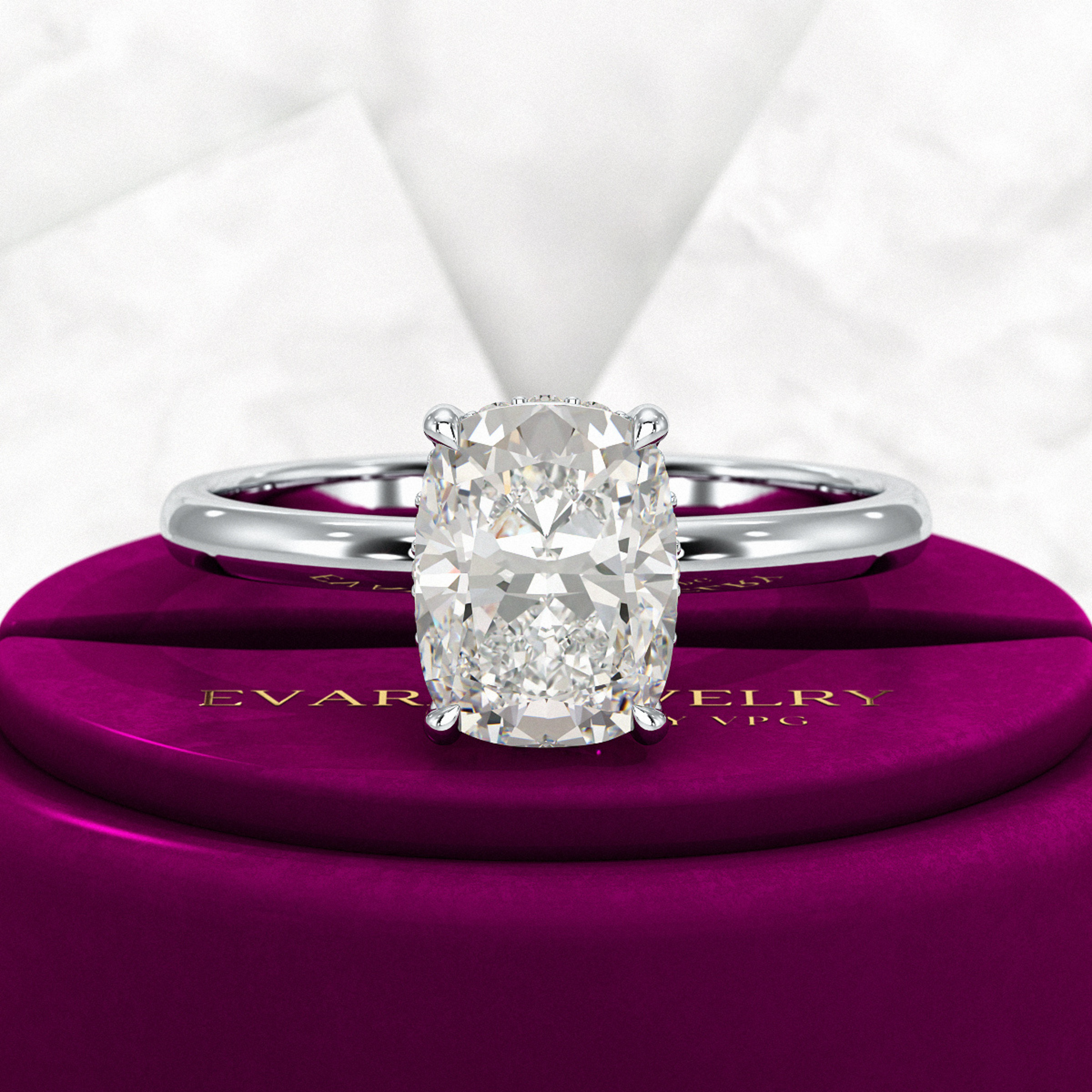 2 Carat Elongated Cushion Diamond Engagement Ring - Evara Jewelry LLC
