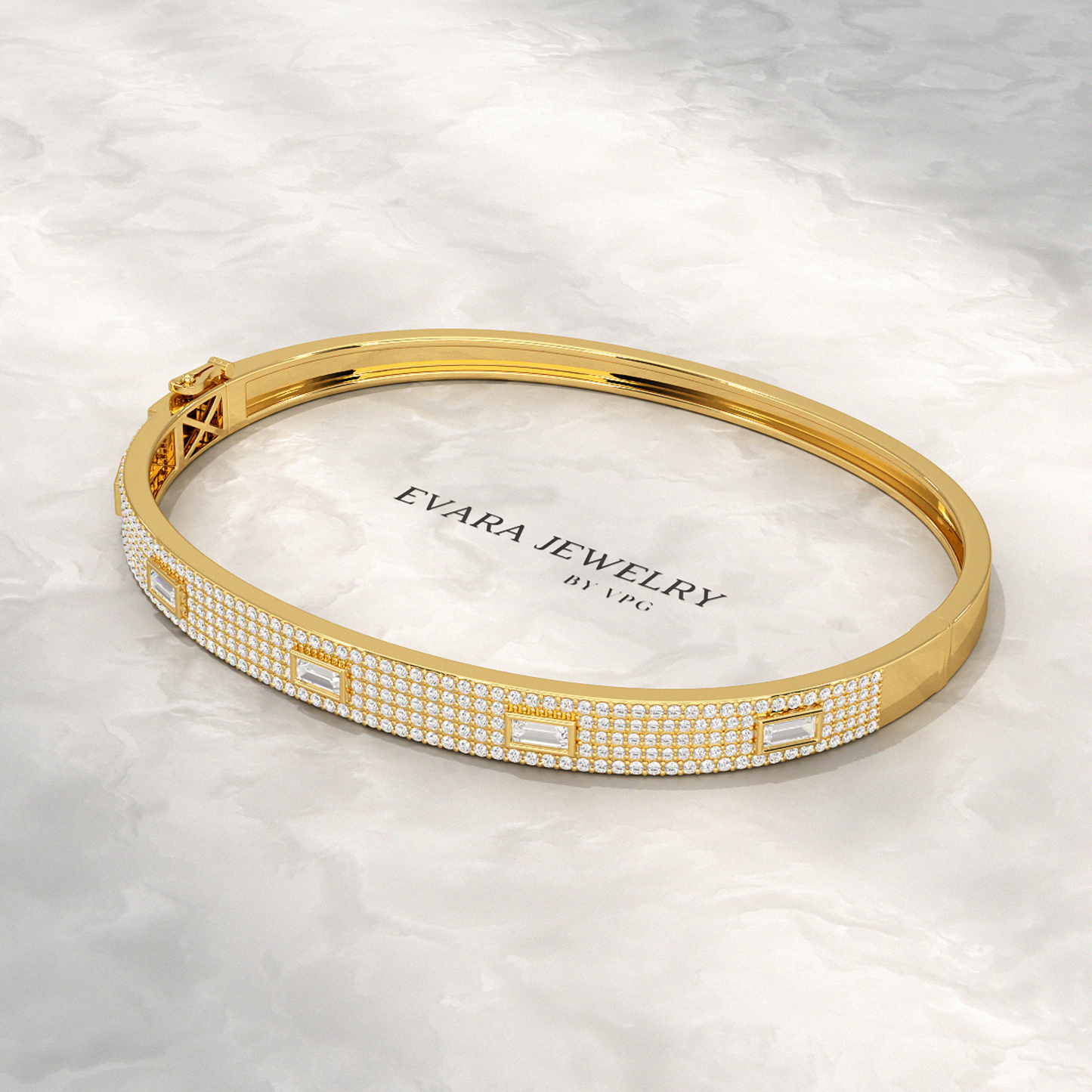 Diamond Round & Baguette Luxury Cuff Bracelet in Gold - Evara Jewelry LLC