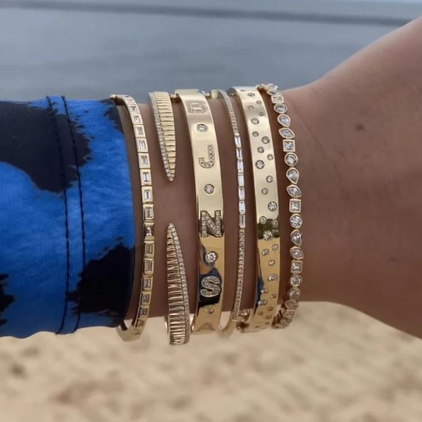 Chevron Diamond Gold Open Cuff Bangle Bracelet - Evara Jewelry LLC