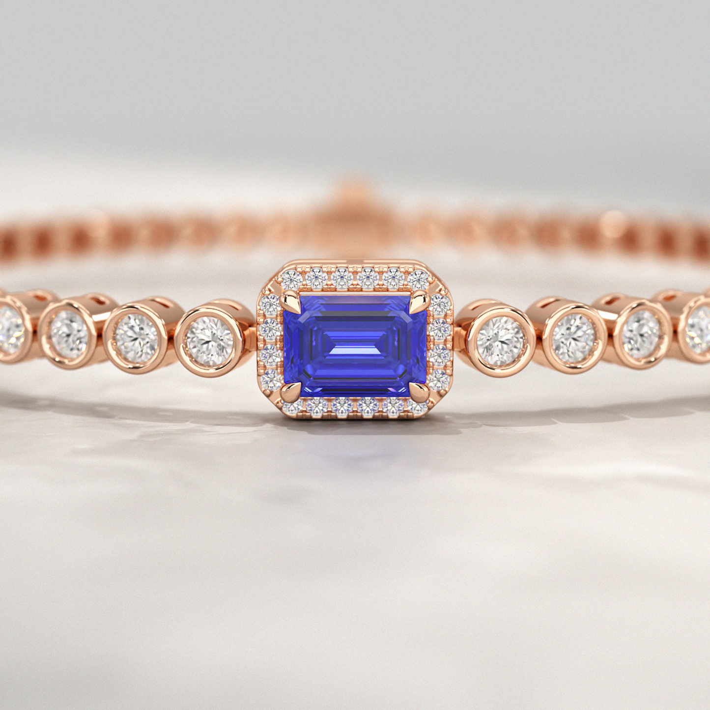 Diamond Tennis Bracelet with Emerald Cut Tanzanite in 14K Solid Gold - Evara Jewelry LLC