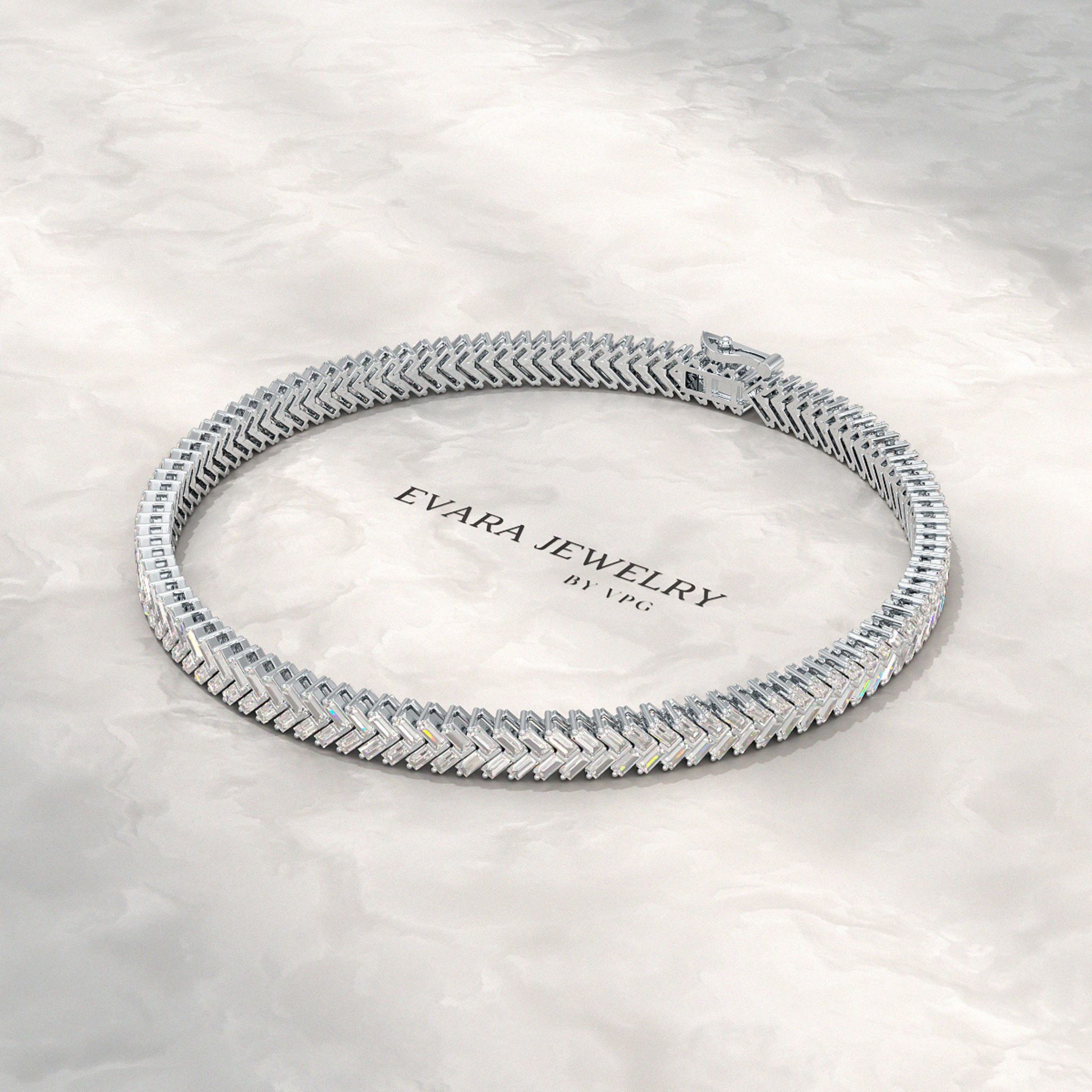 11 Carats Baguette Cut Diamond Chevron Tennis Bracelet in 10K, 14K, 18K Solid Gold - Evara Jewelry LLC
