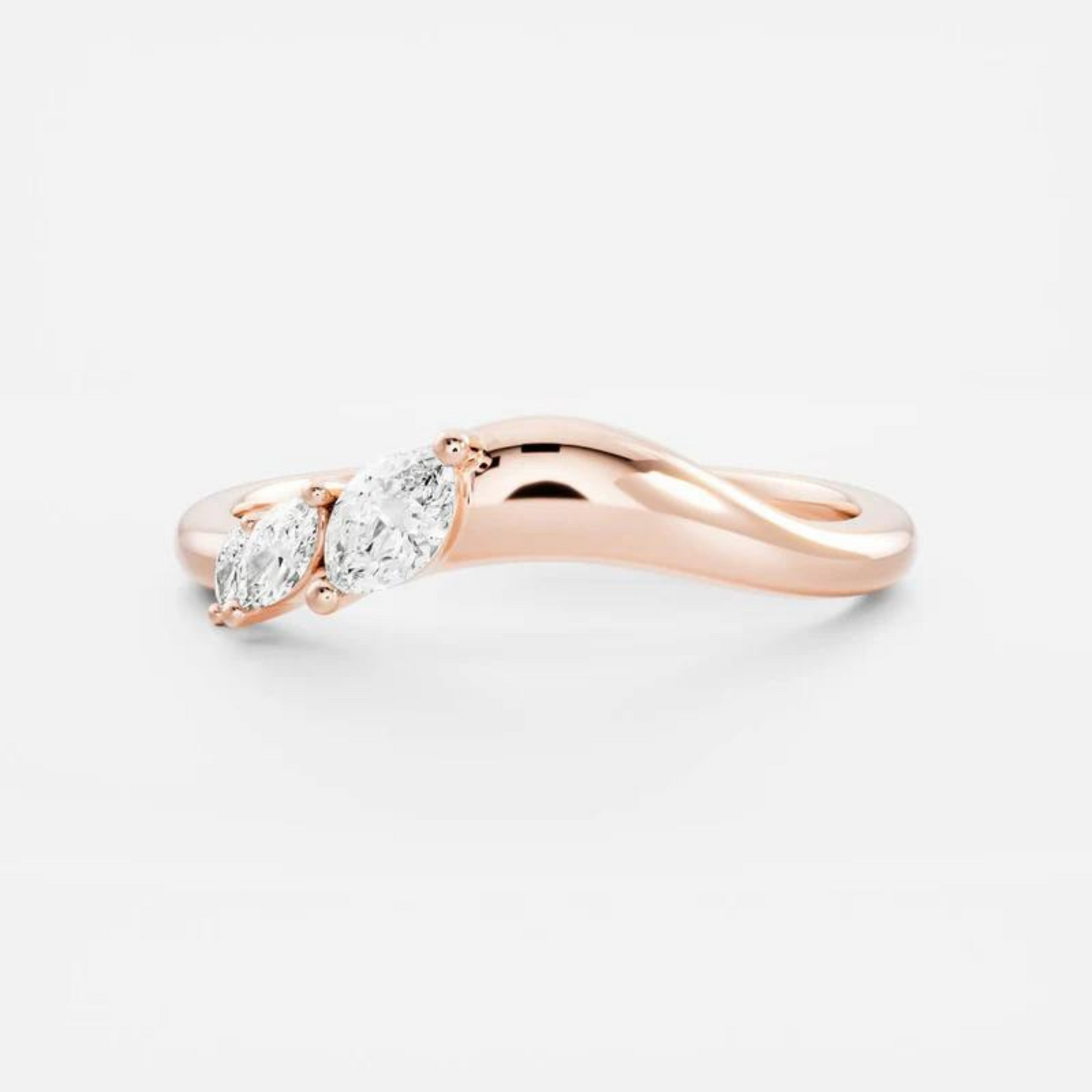 Curved Marquise Band With Lab Grown Diamonds in Solid 14K/18K Gold