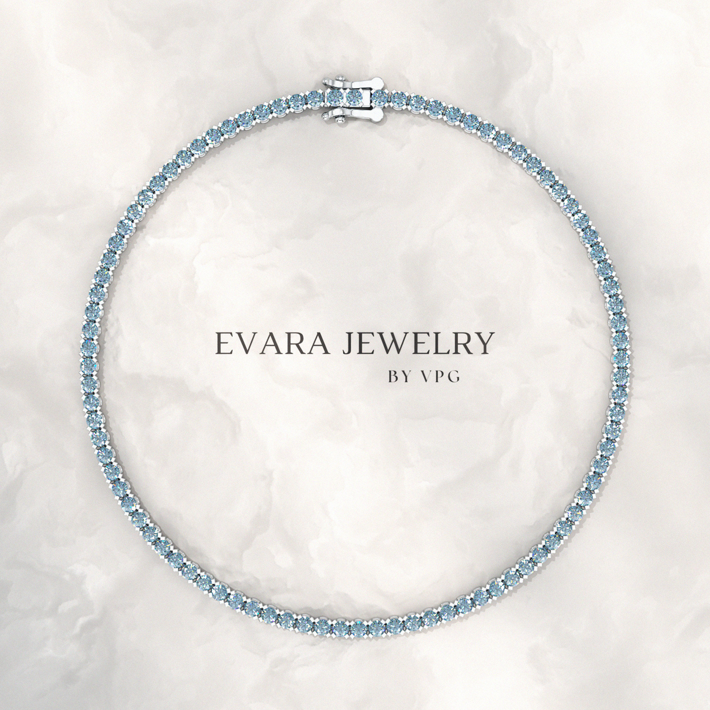 3 Carat Aquamarine Tennis Bracelet in 14K/18K White Gold - Evara Jewelry LLC