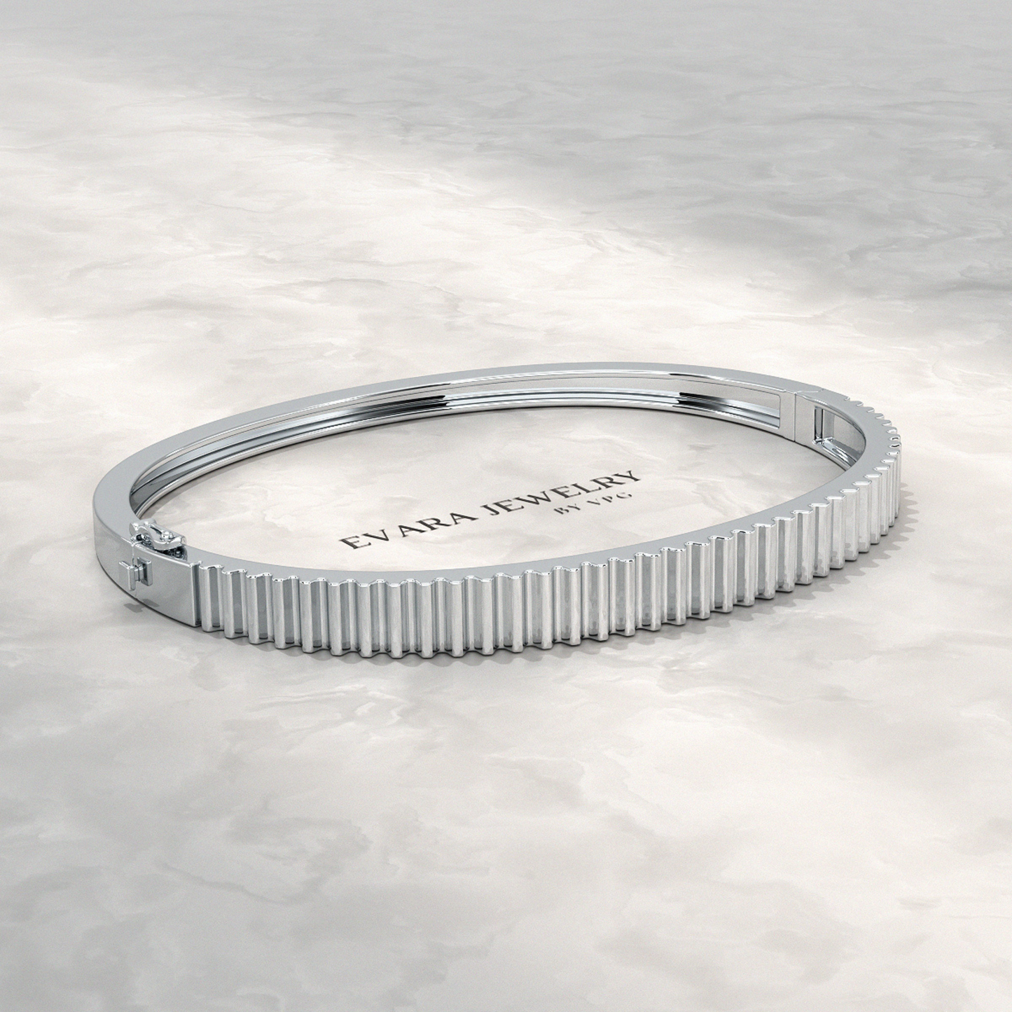 Ribbed Pattern Cuff Bangle in Solid Gold - Evara Jewelry LLC